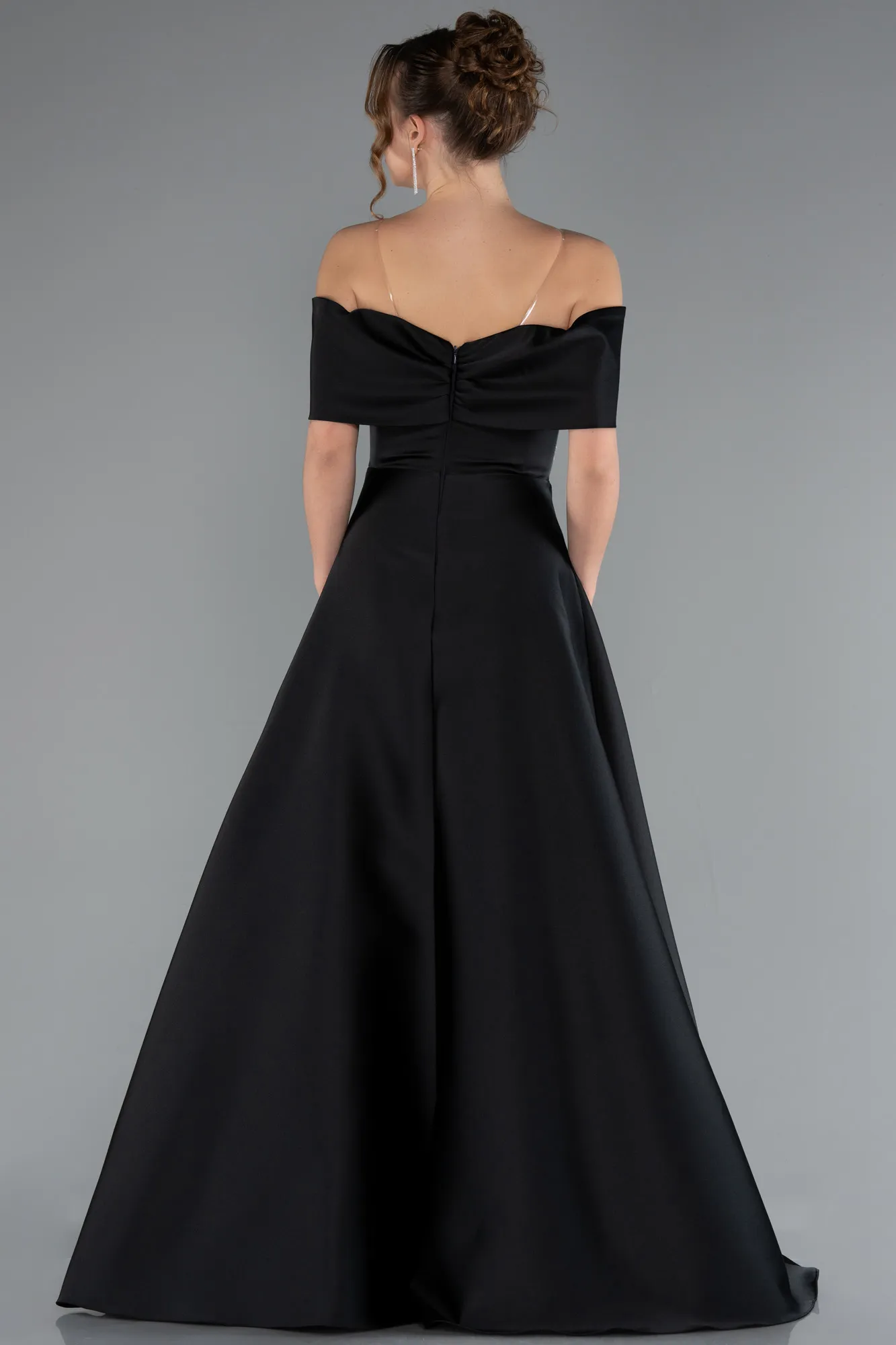 Black-Long Satin Evening Dress ABU5020