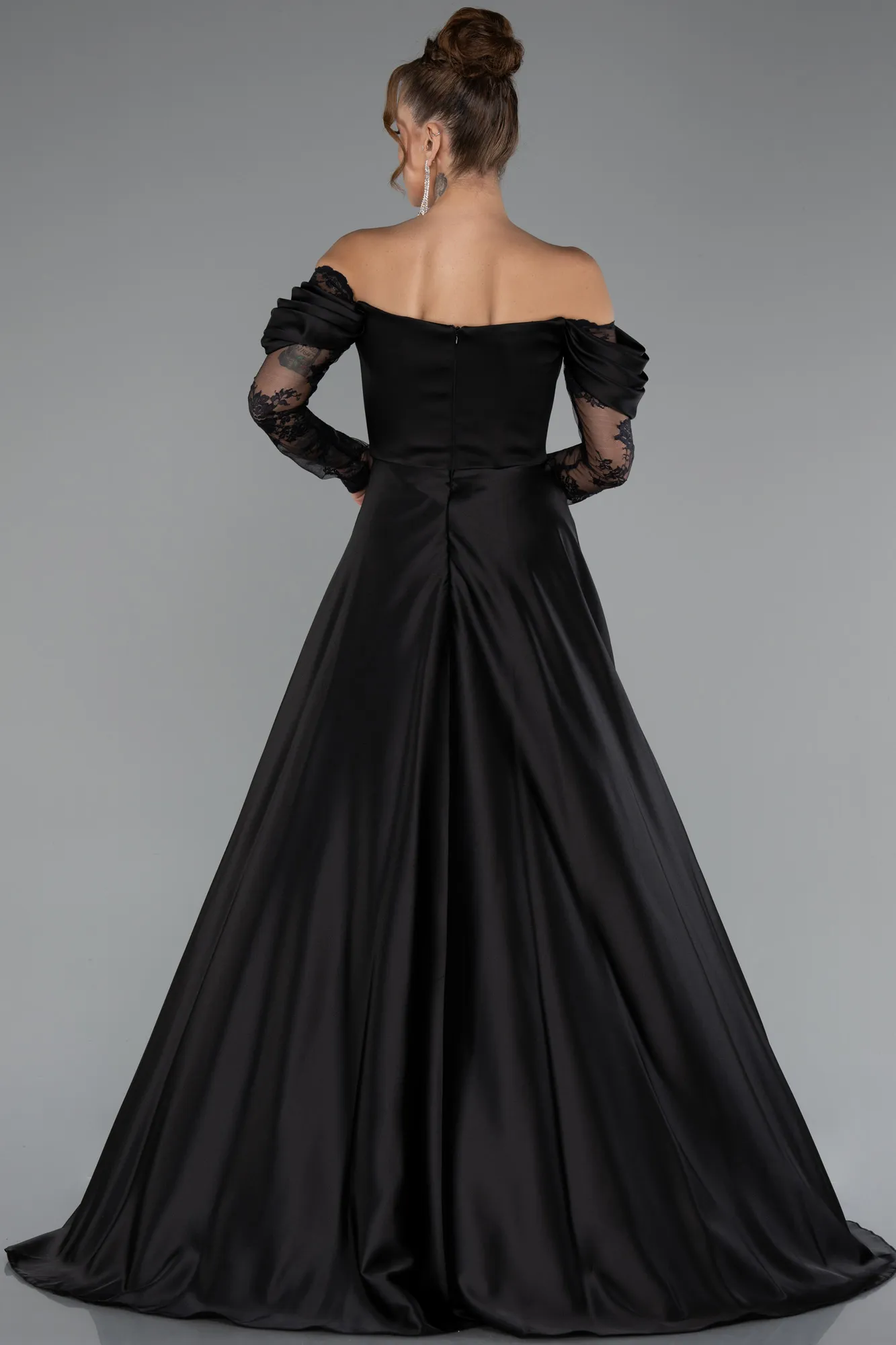 Black-Long Satin Evening Dress ABU5054