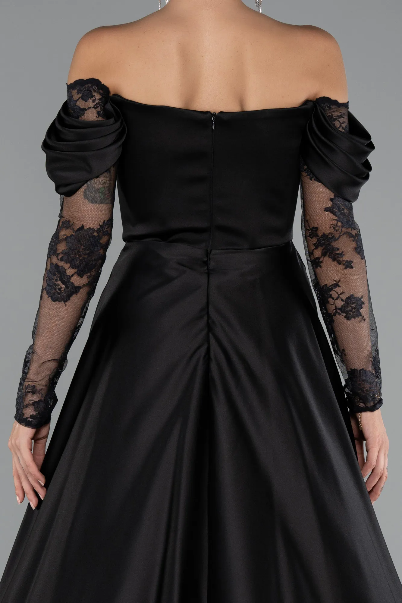 Black-Long Satin Evening Dress ABU5054