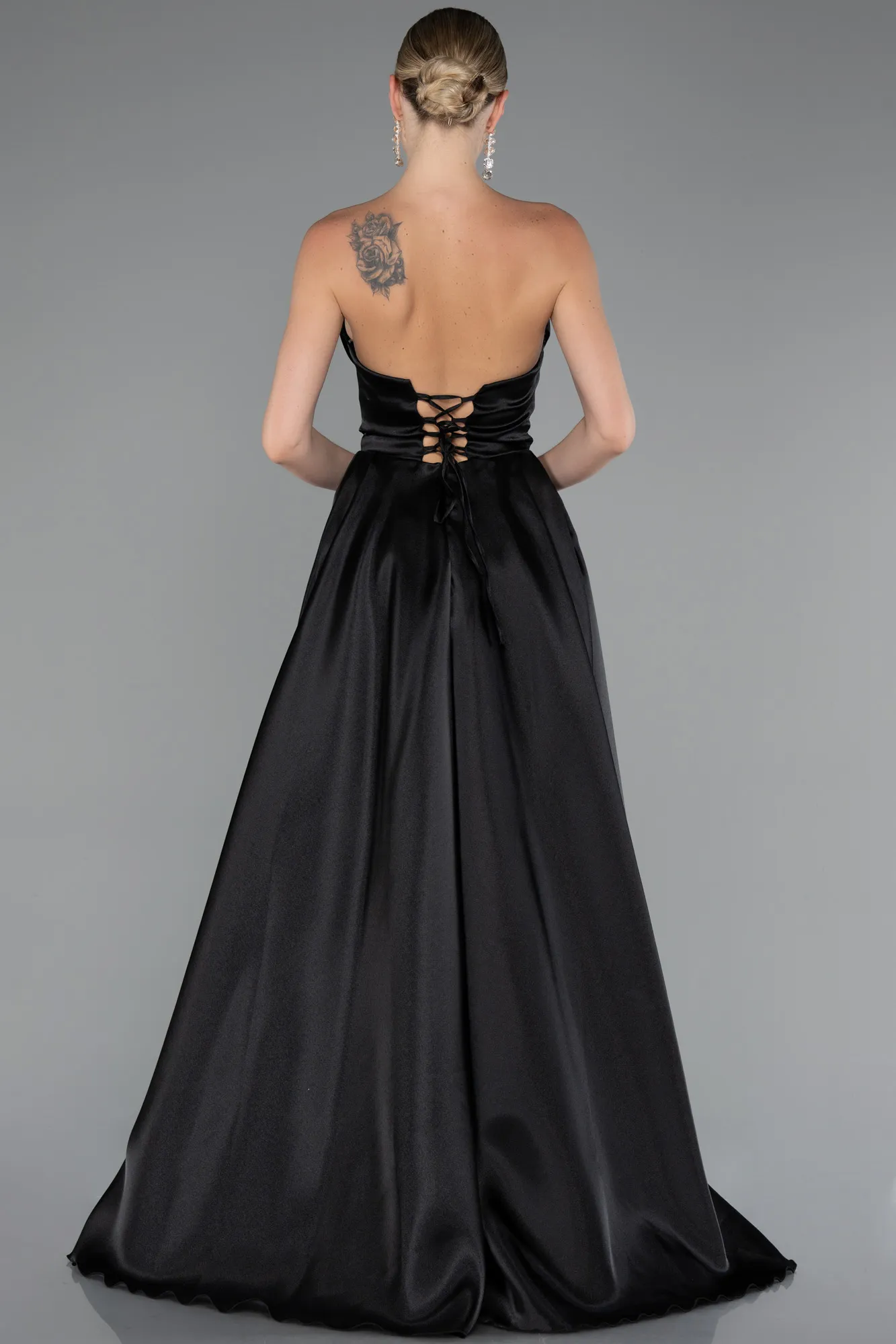 Black-Long Satin Evening Dress ABU5064