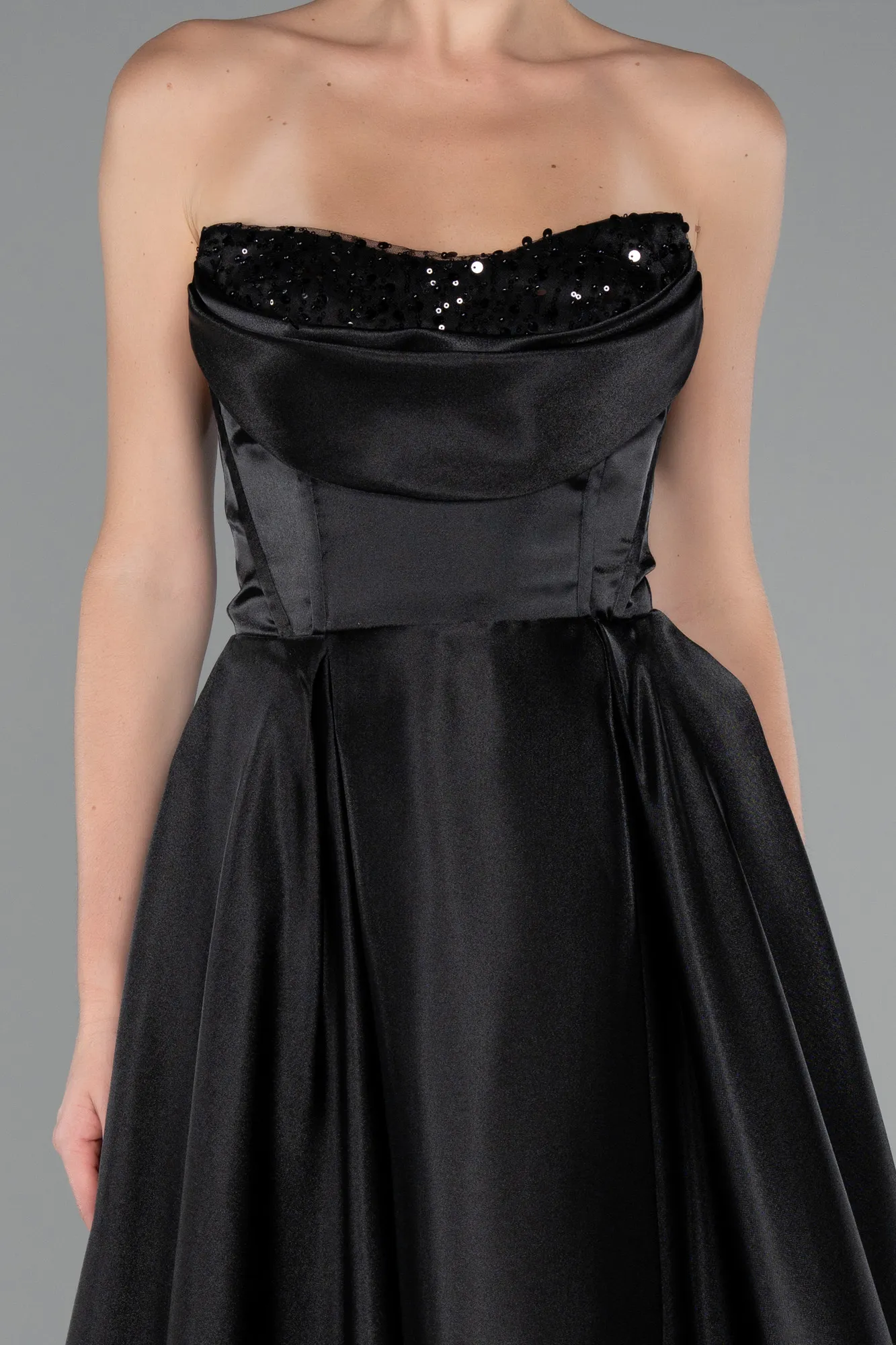 Black-Long Satin Evening Dress ABU5064