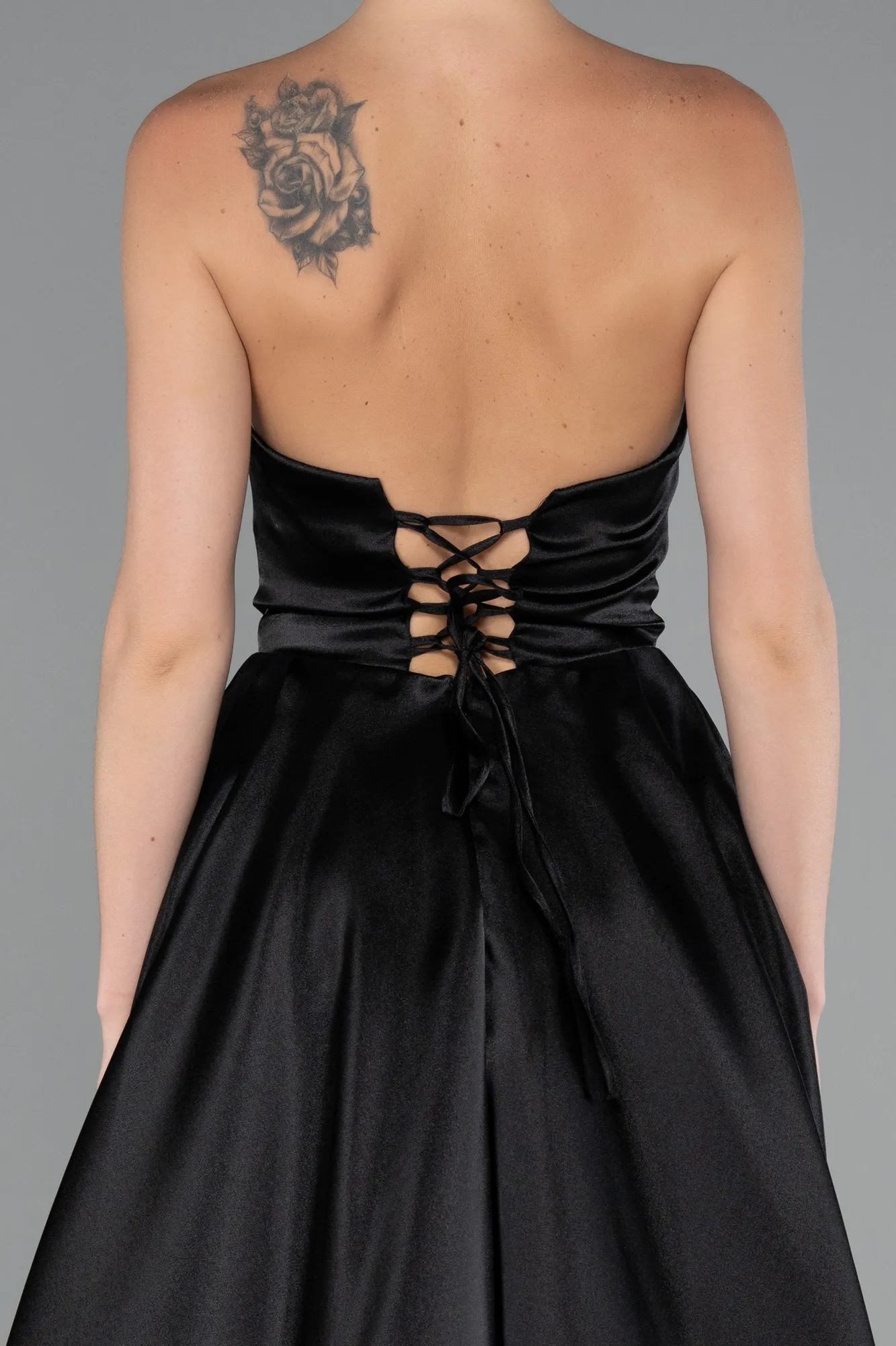 Black-Long Satin Evening Dress ABU5064