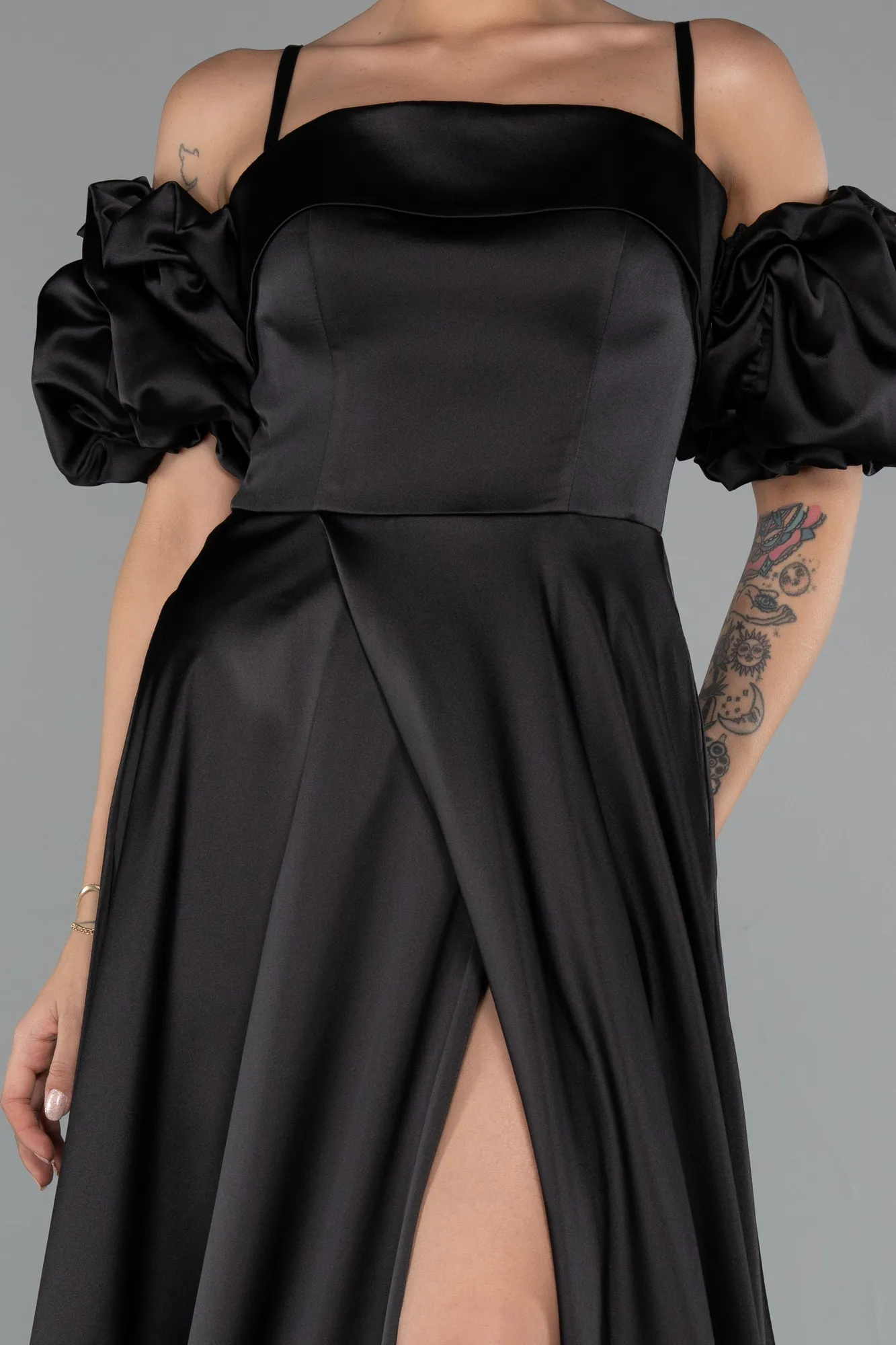 Black-Long Satin Evening Dress ABU5103