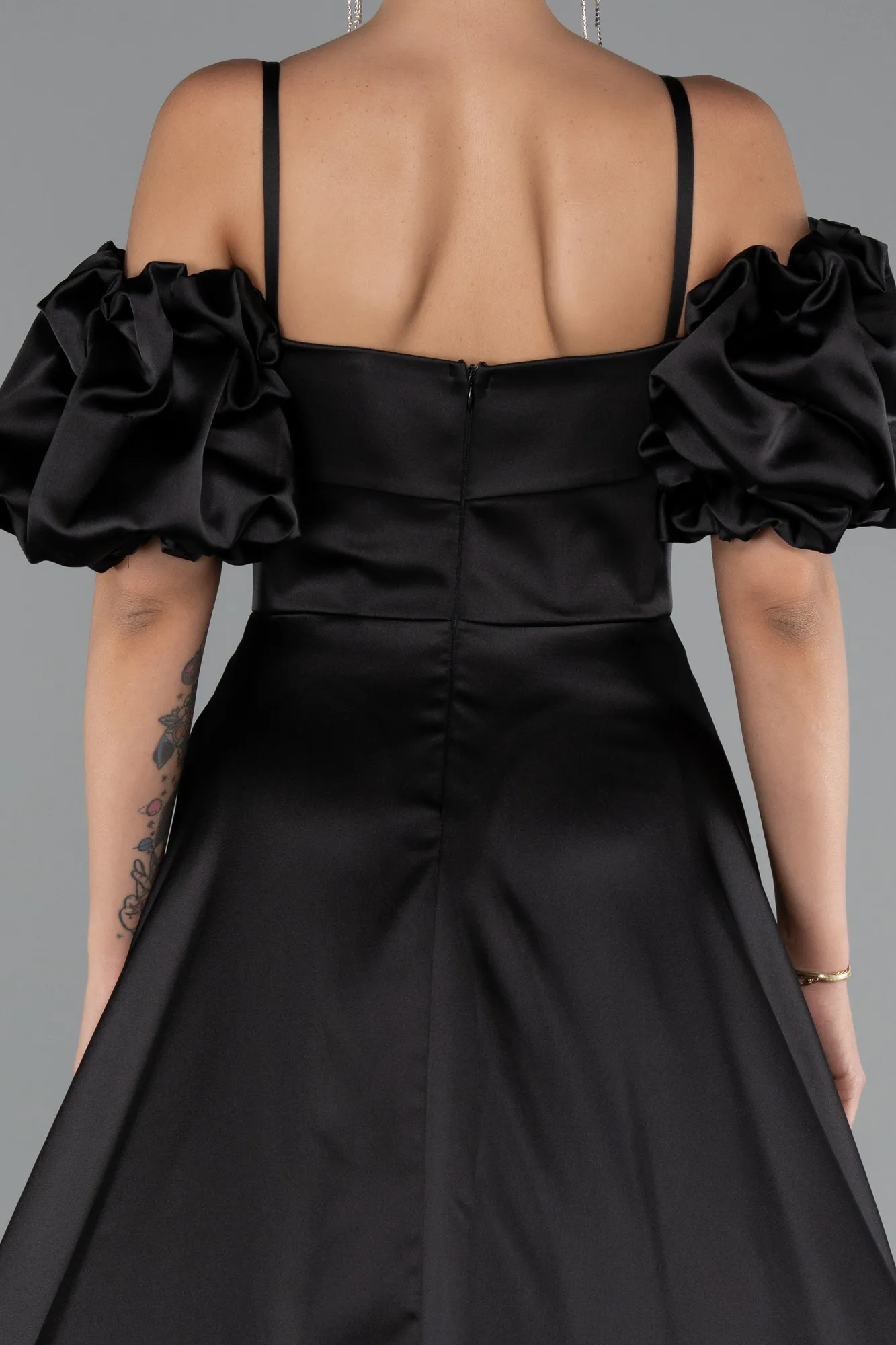 Black-Long Satin Evening Dress ABU5103