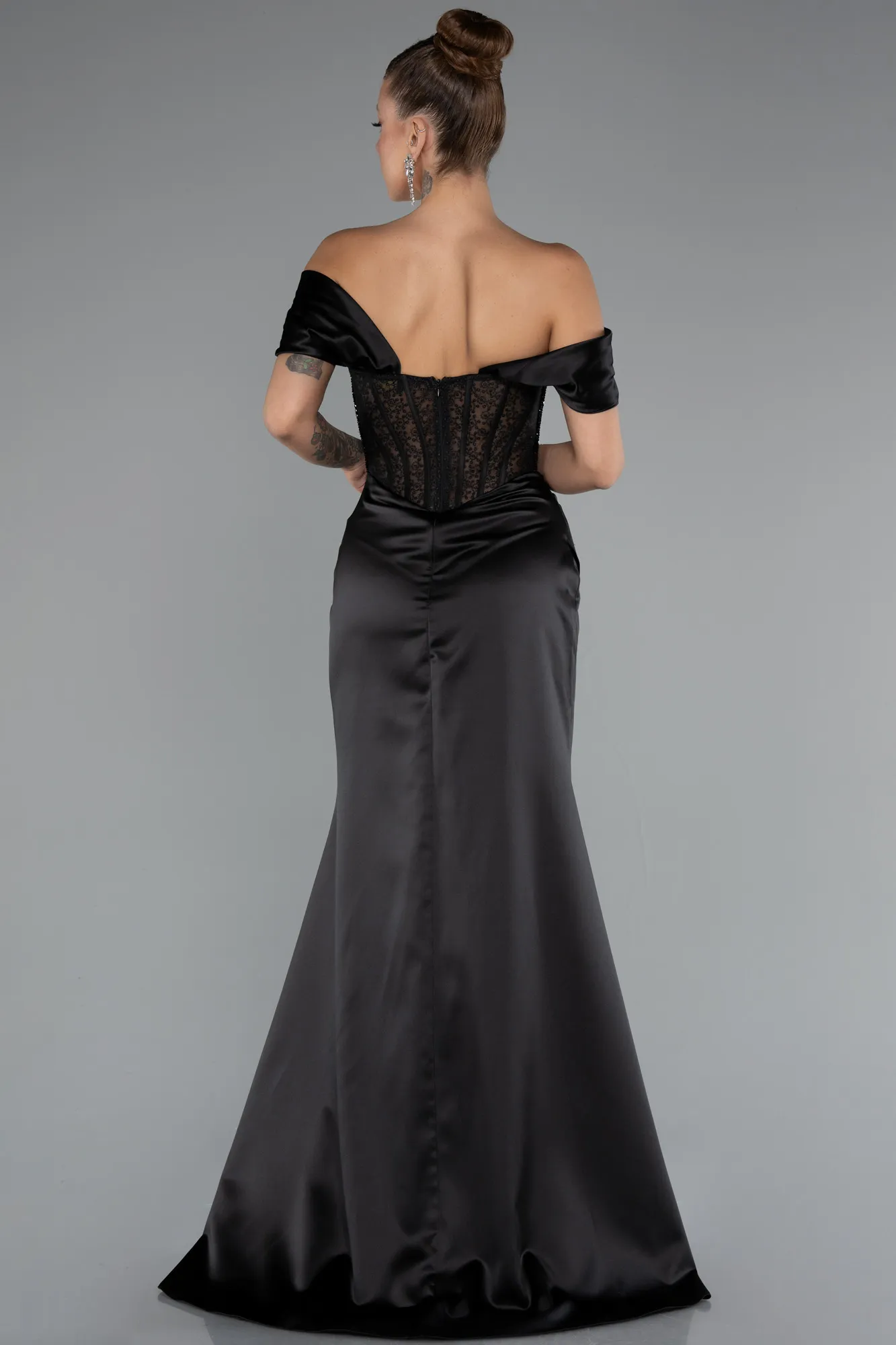Black-Long Satin Evening Dress ABU5130