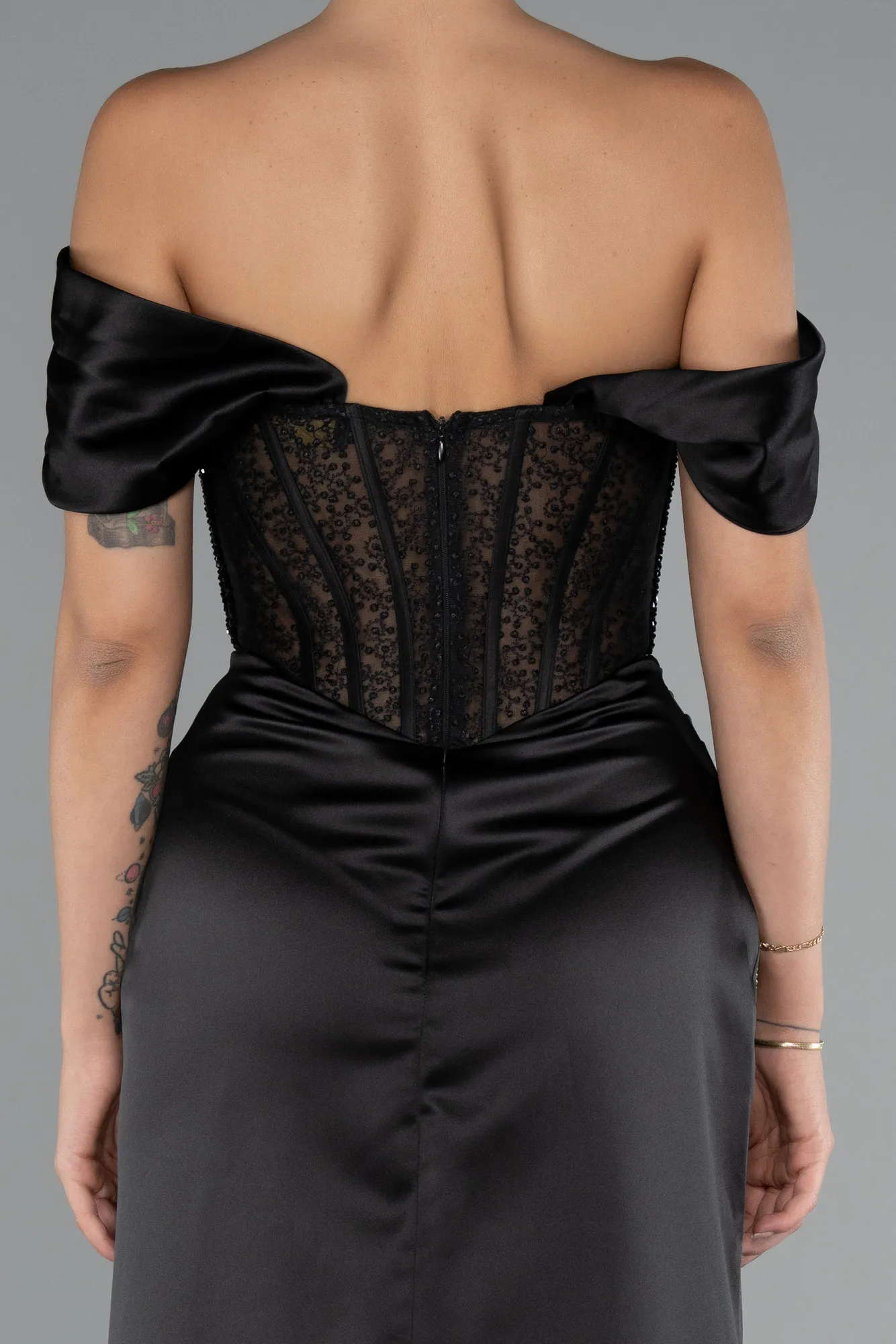 Black-Long Satin Evening Dress ABU5130