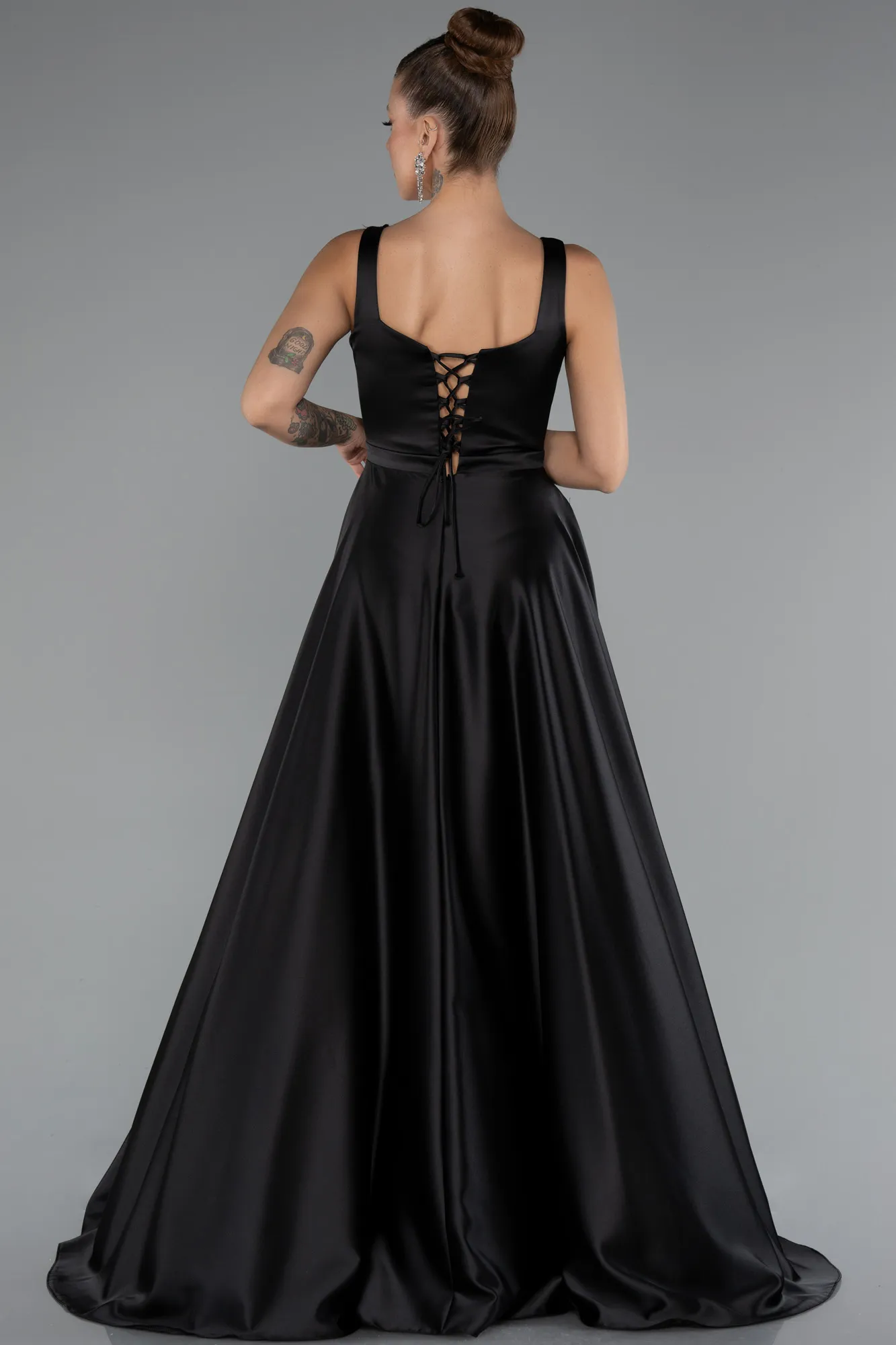 Black-Long Satin Evening Dress ABU5136