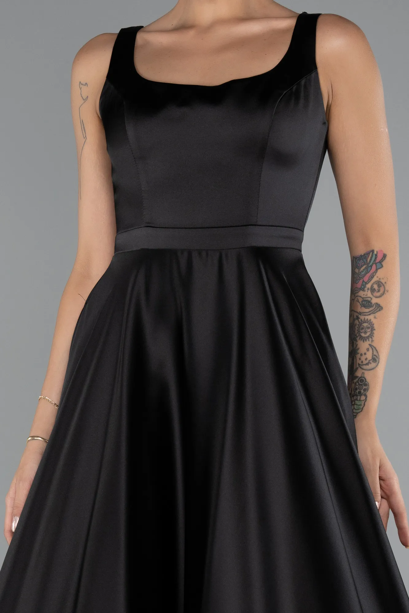 Black-Long Satin Evening Dress ABU5136