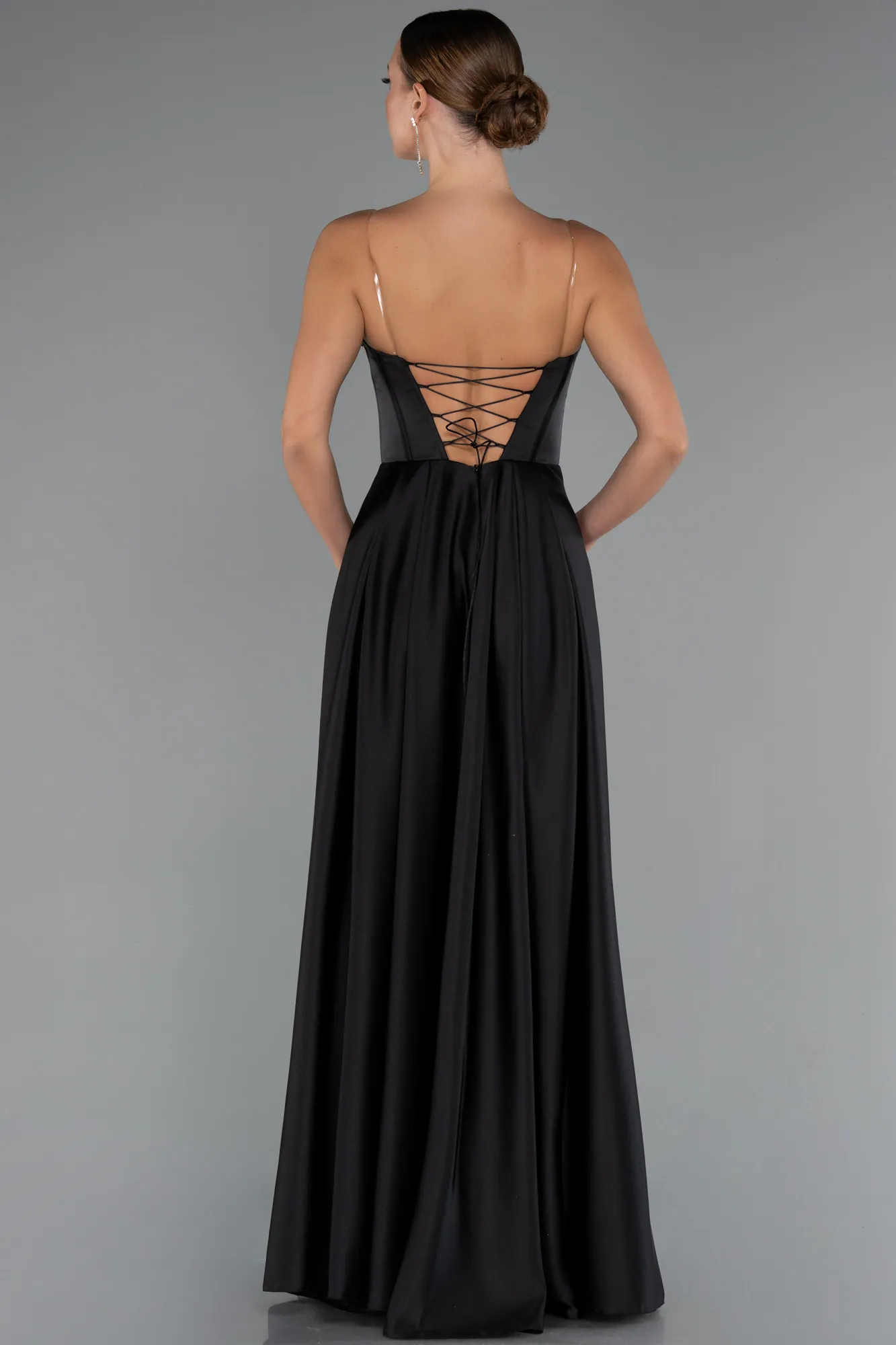 Black-Long Satin Evening Dress ABU5246