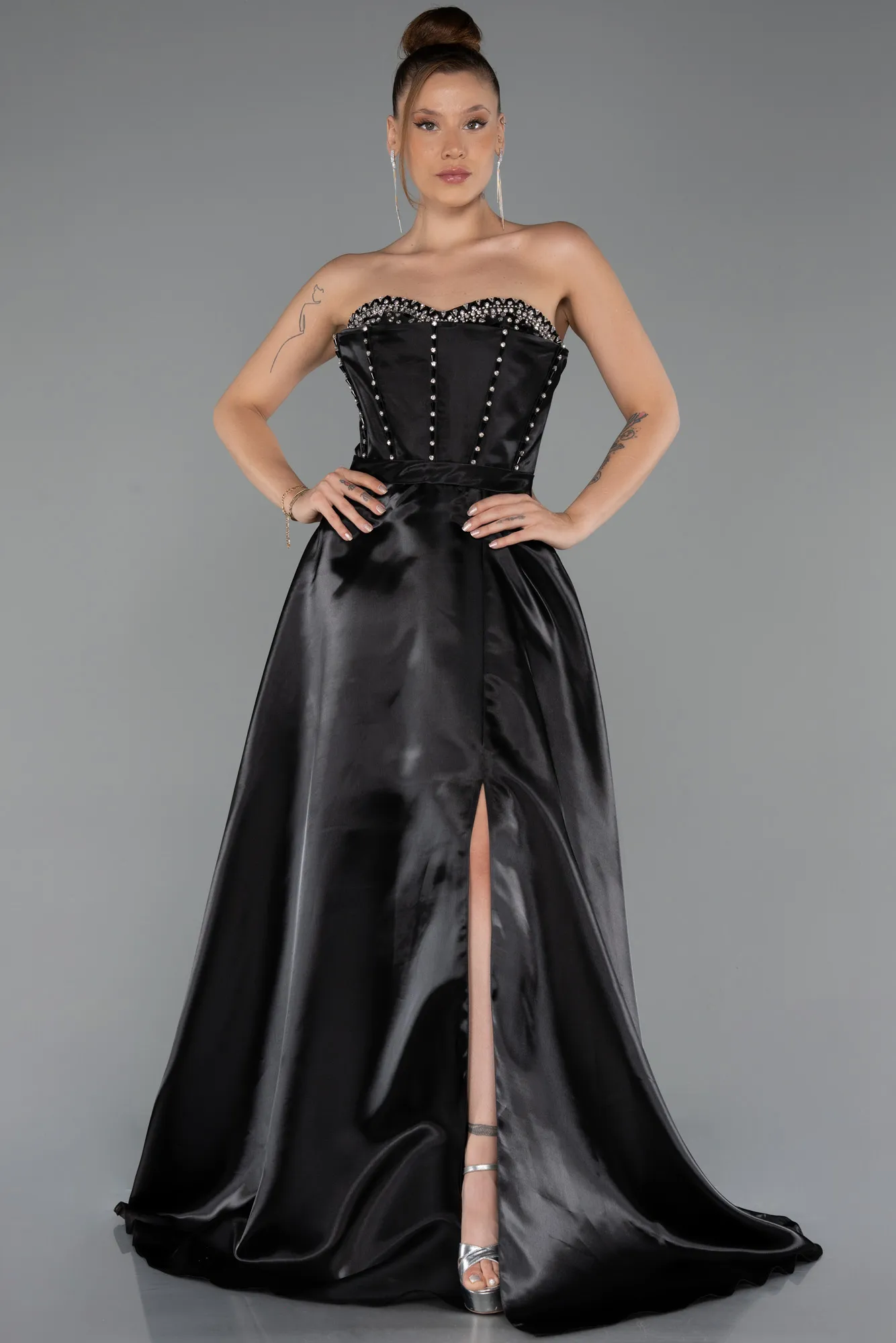 Black-Long Satin Evening Dress ABU5264
