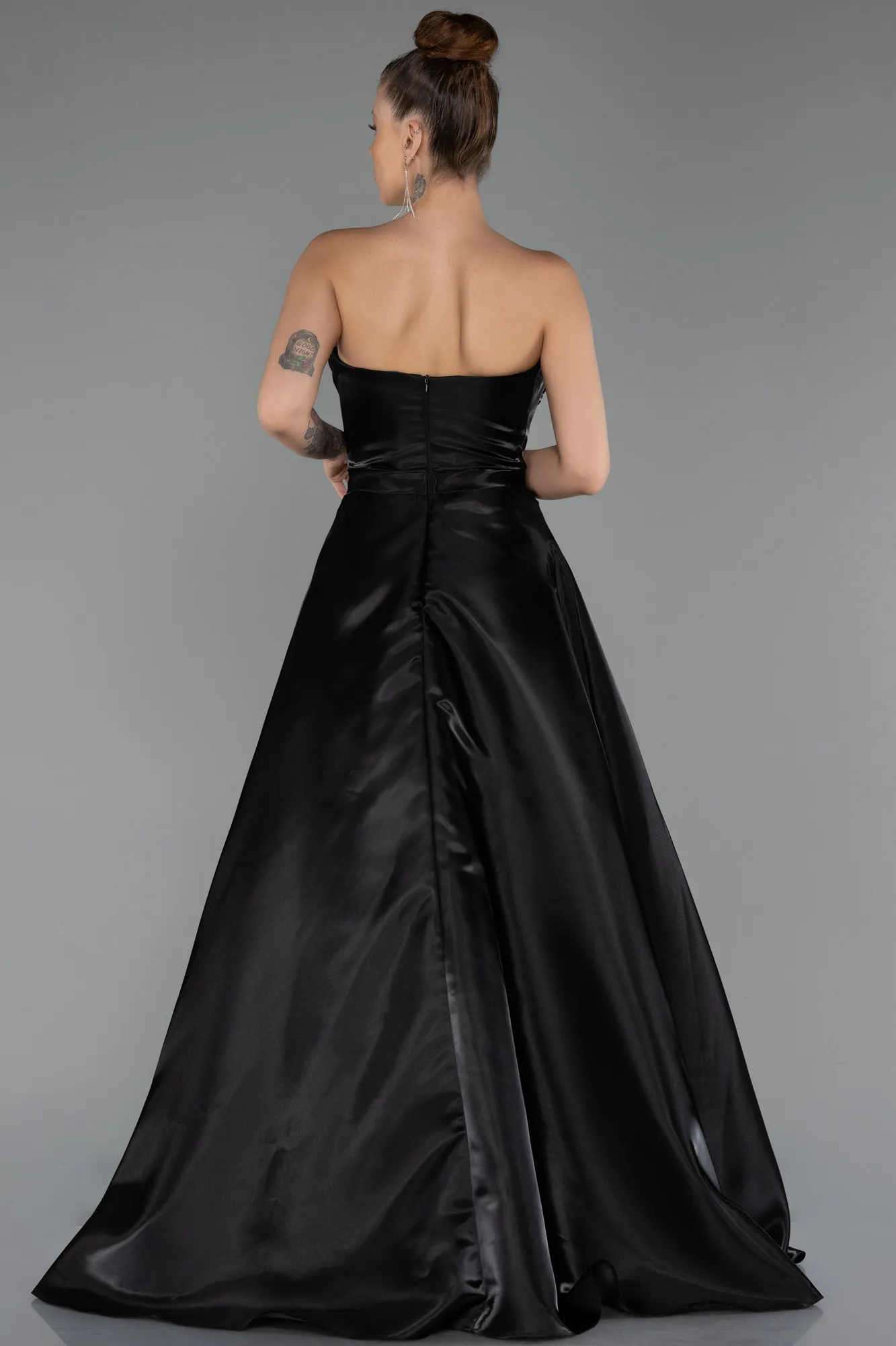 Black-Long Satin Evening Dress ABU5264