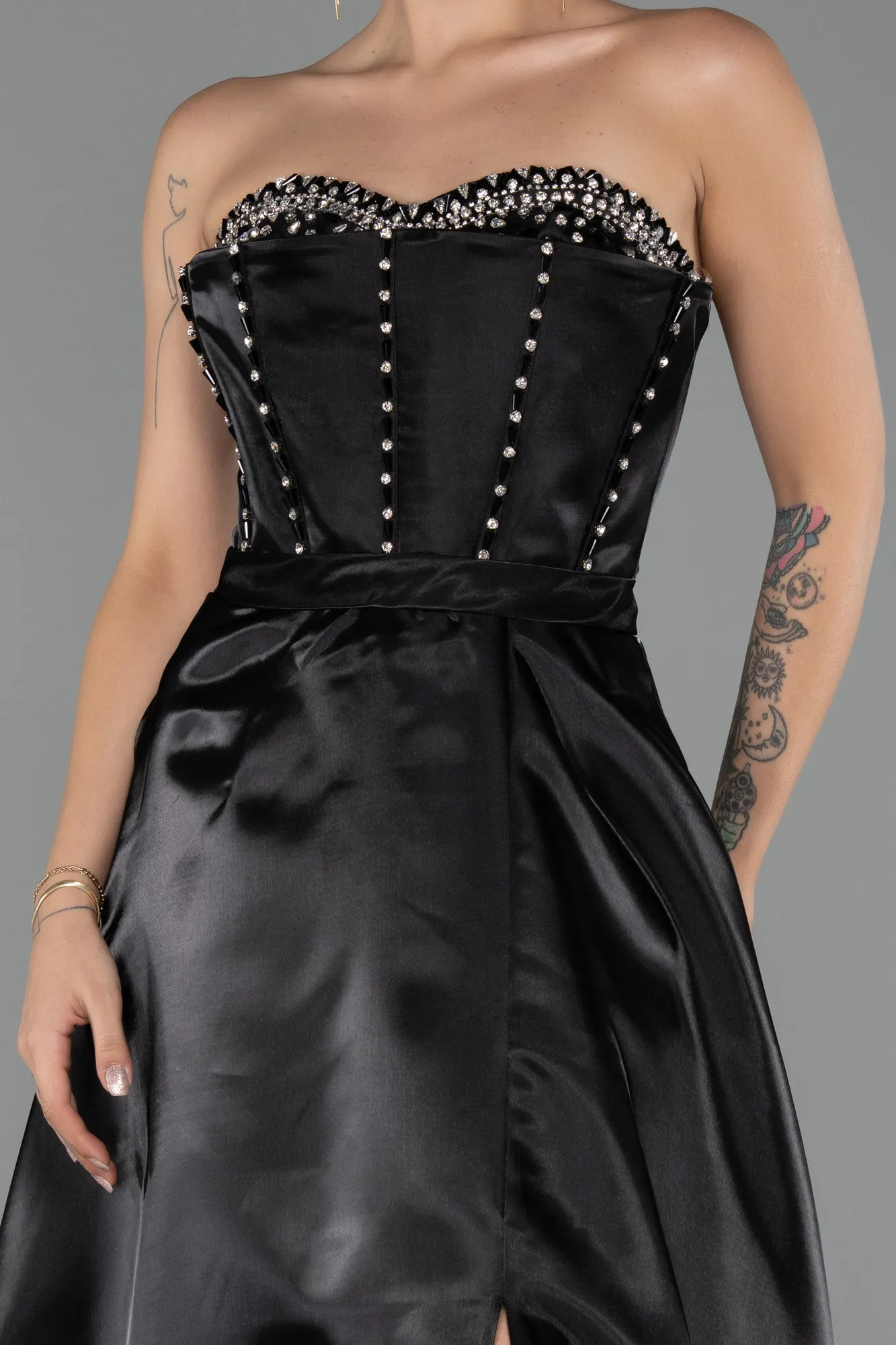 Black-Long Satin Evening Dress ABU5264