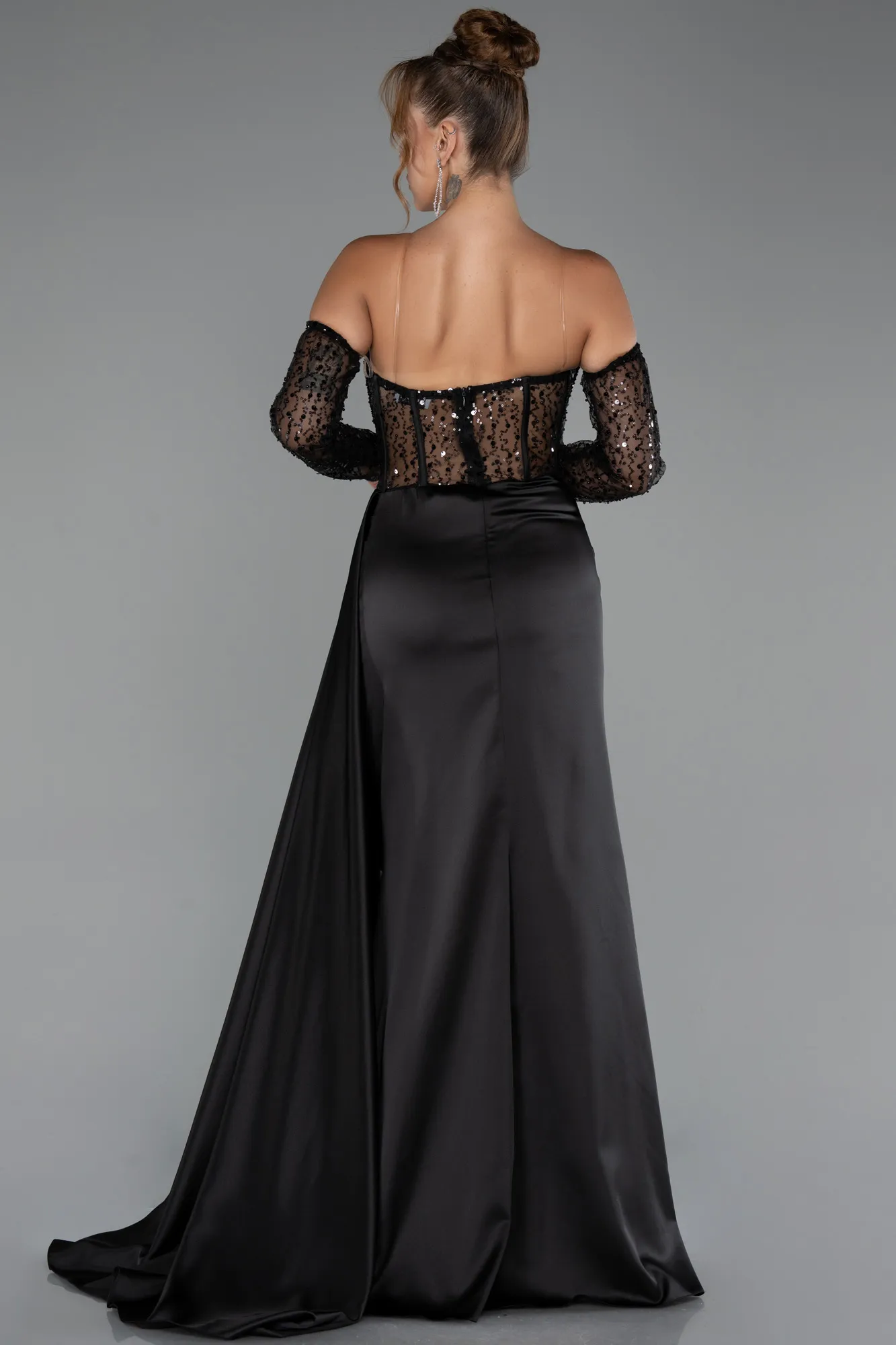Black-Long Satin Evening Dress ABU5288