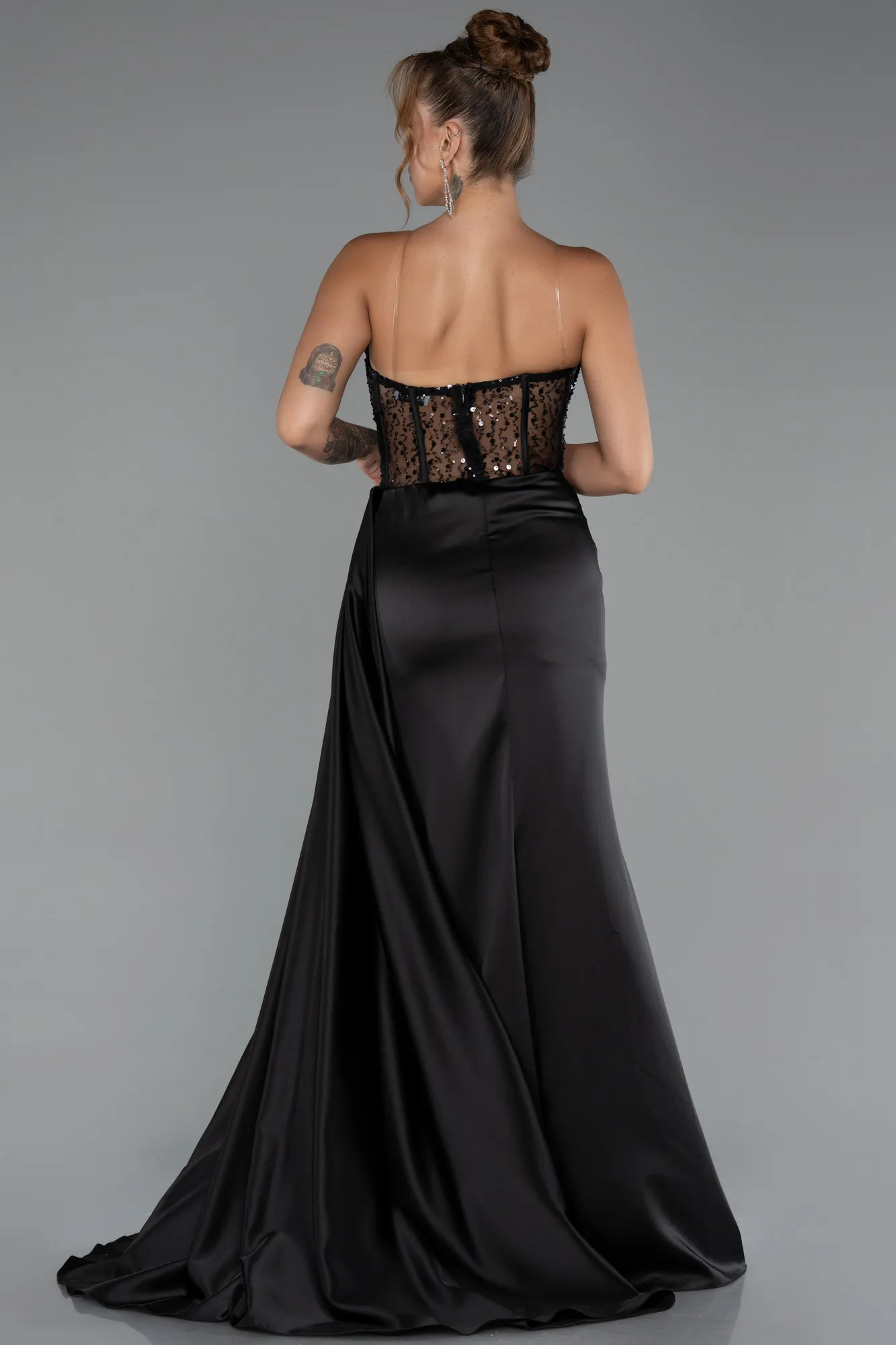 Black-Long Satin Evening Dress ABU5288