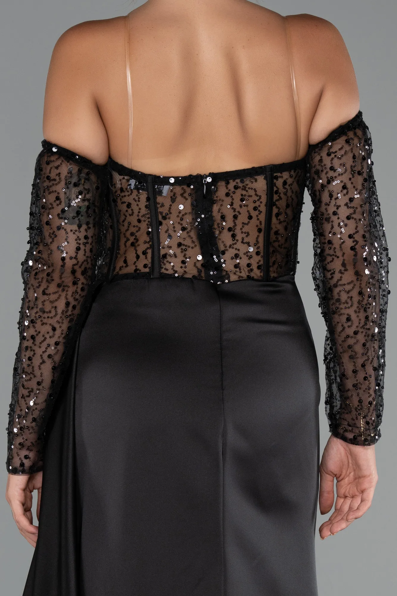 Black-Long Satin Evening Dress ABU5288