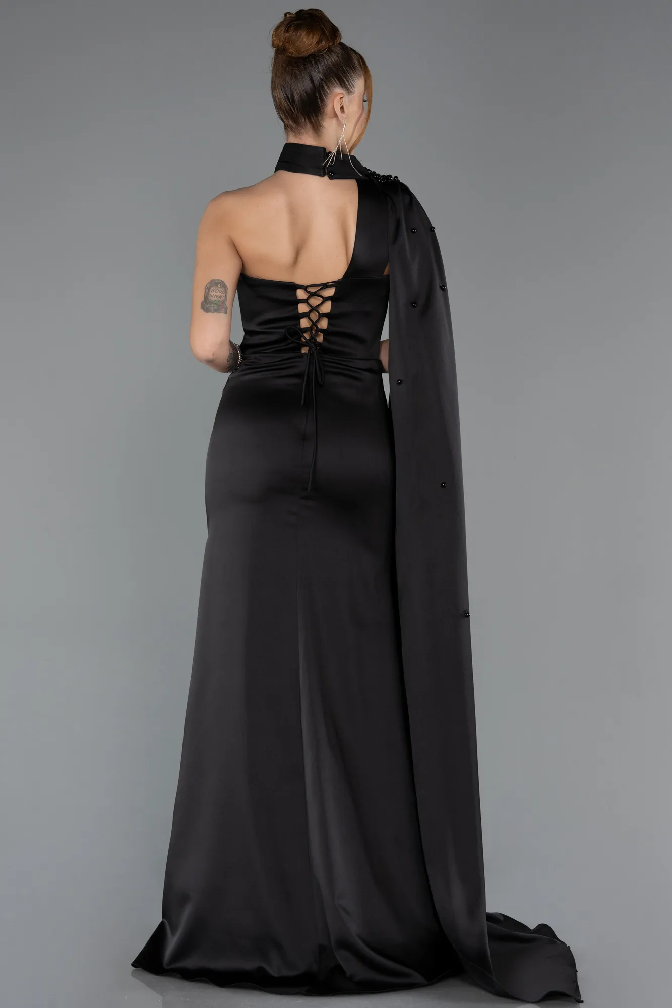 Black-Long Satin Evening Dress ABU5442