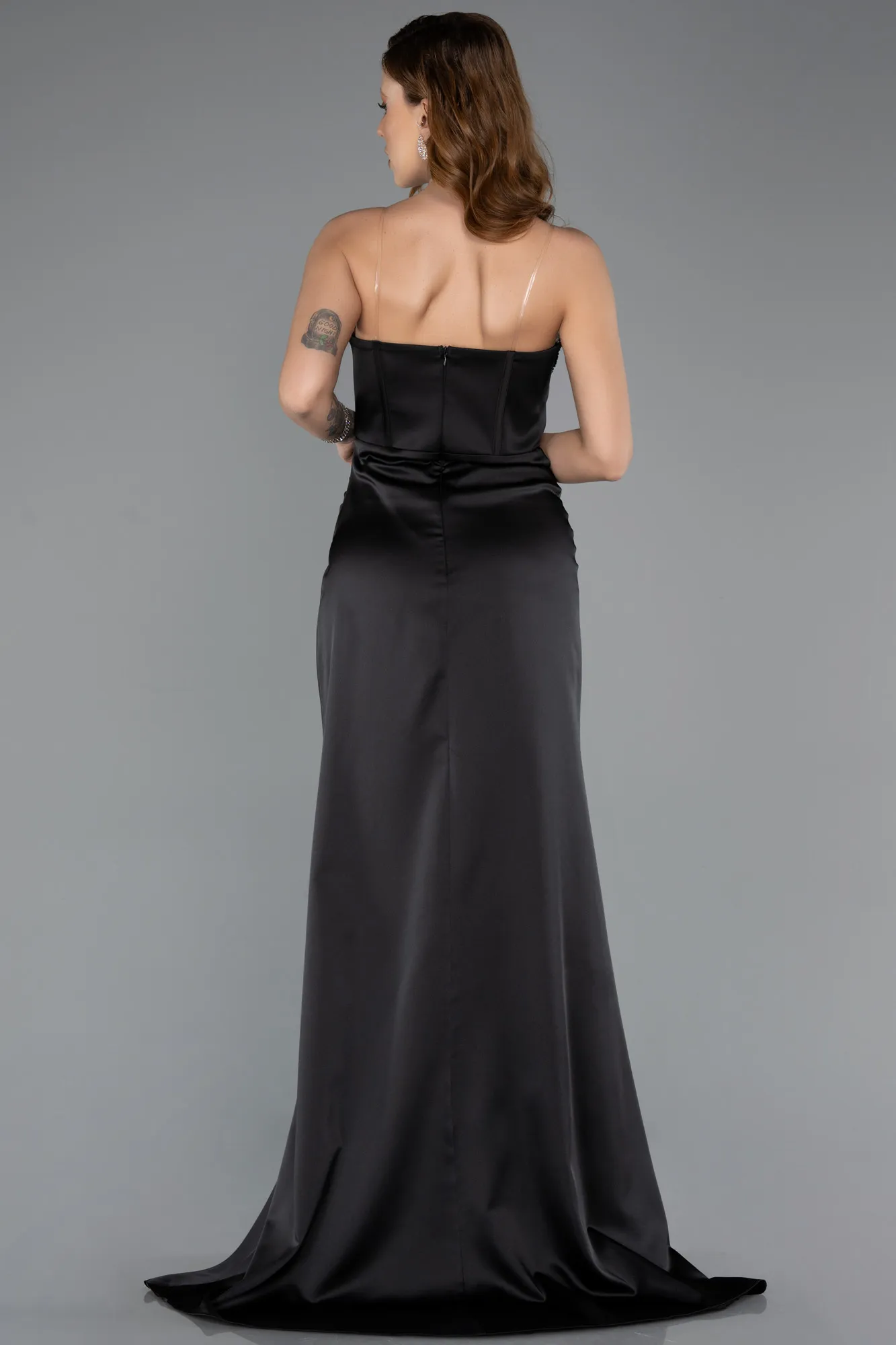 Black-Long Satin Evening Dress ABU5499