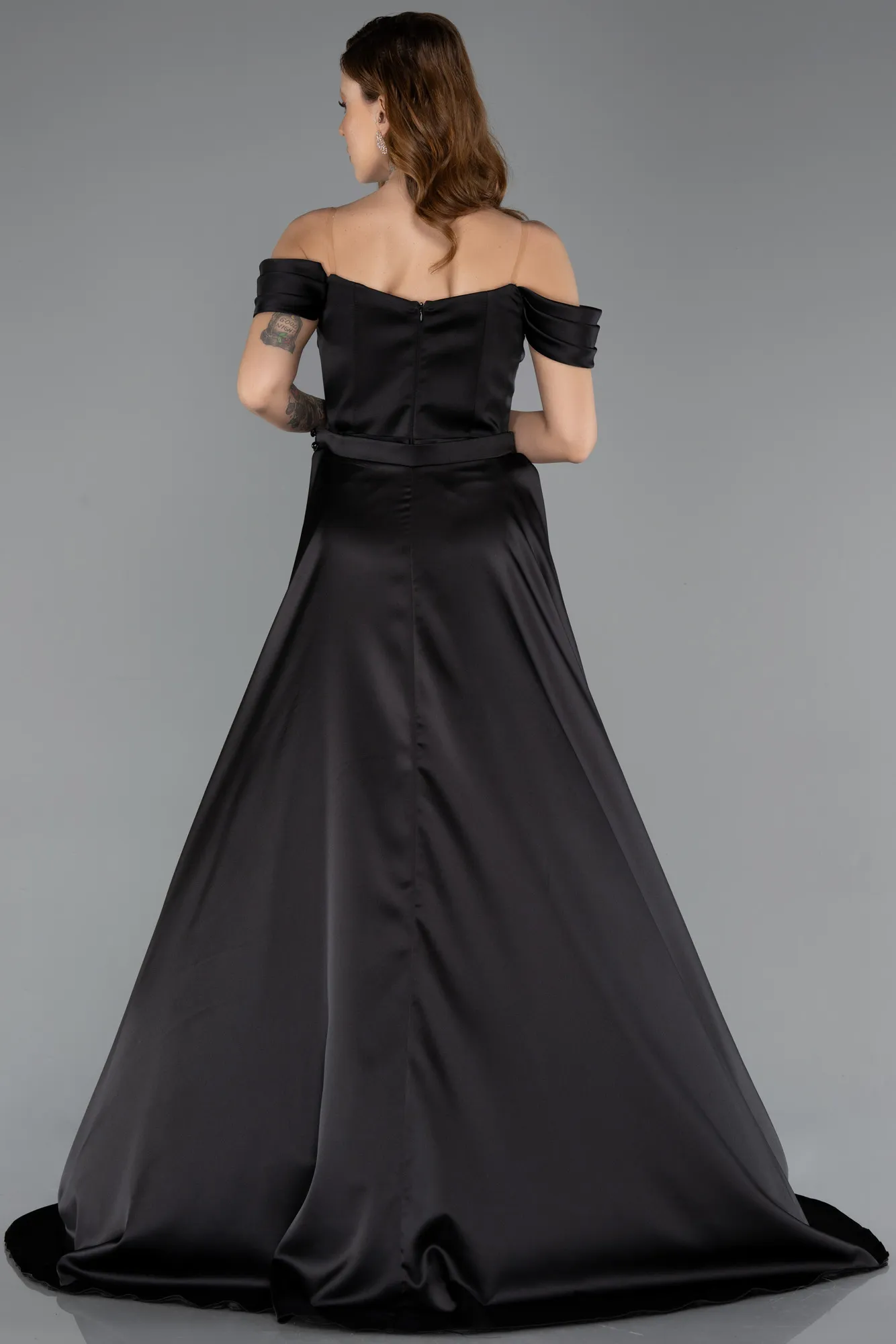 Black-Long Satin Evening Dress ABU5507