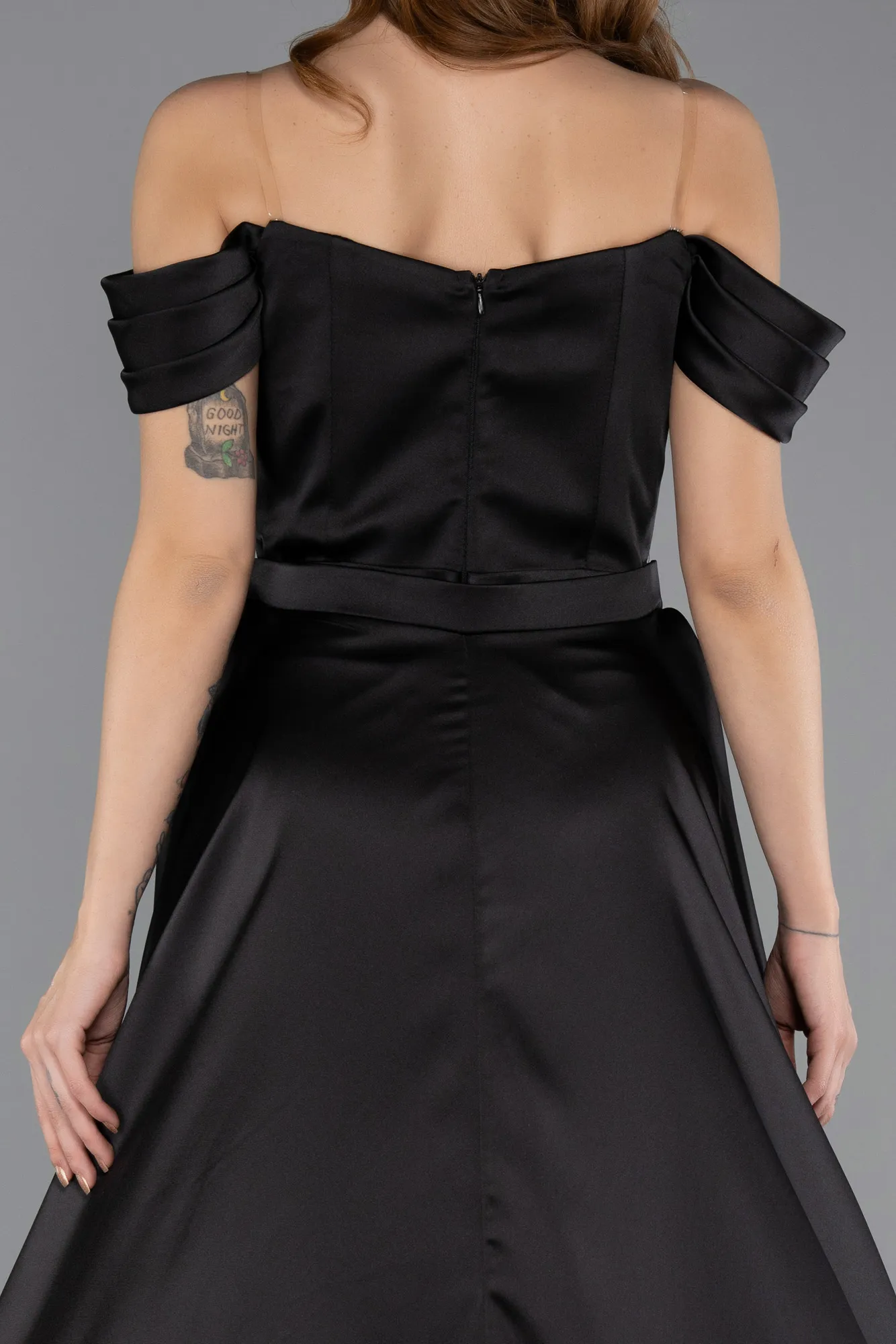 Black-Long Satin Evening Dress ABU5507