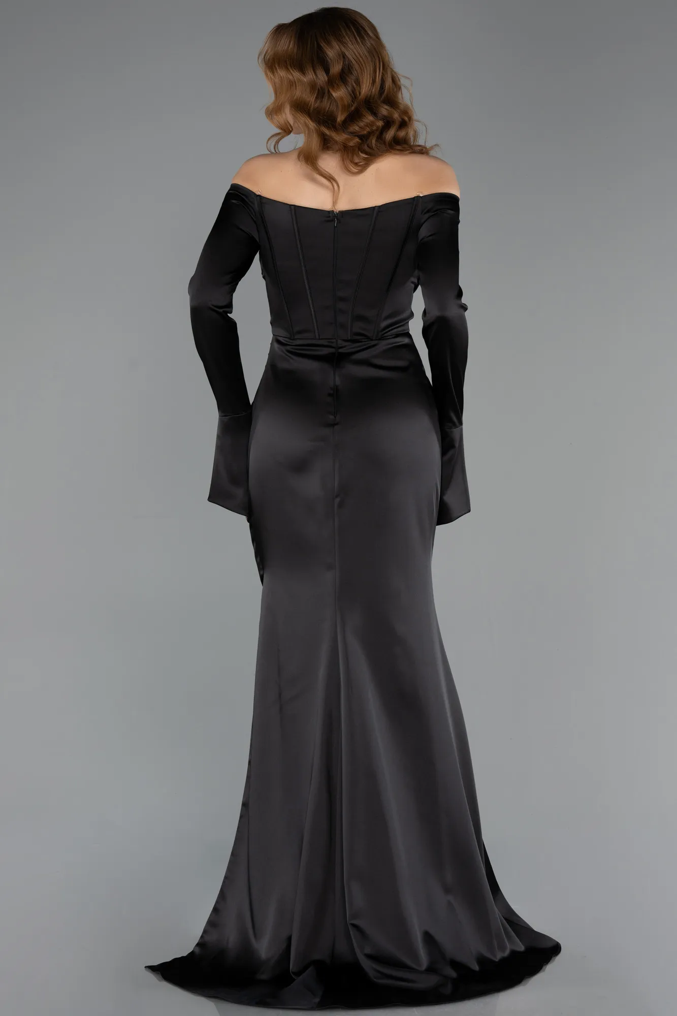 Black-Long Satin Evening Dress ABU5513