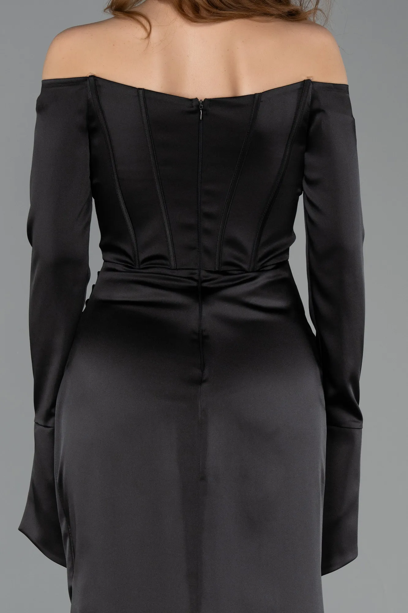 Black-Long Satin Evening Dress ABU5513