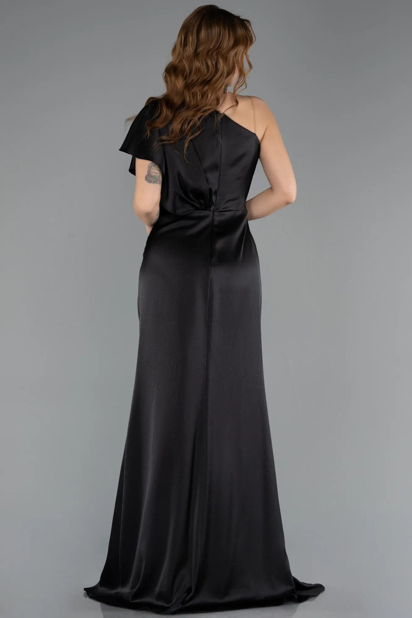 Black-Long Satin Evening Dress ABU5515