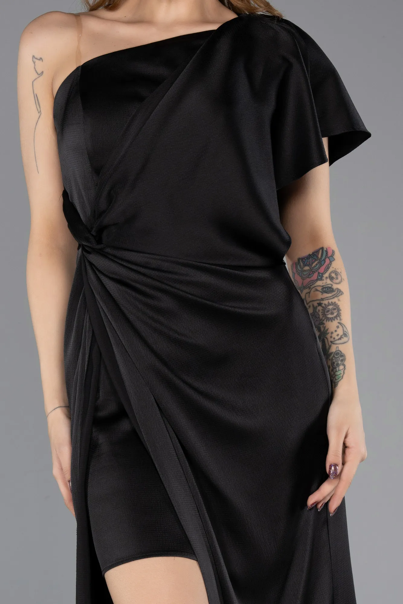 Black-Long Satin Evening Dress ABU5515