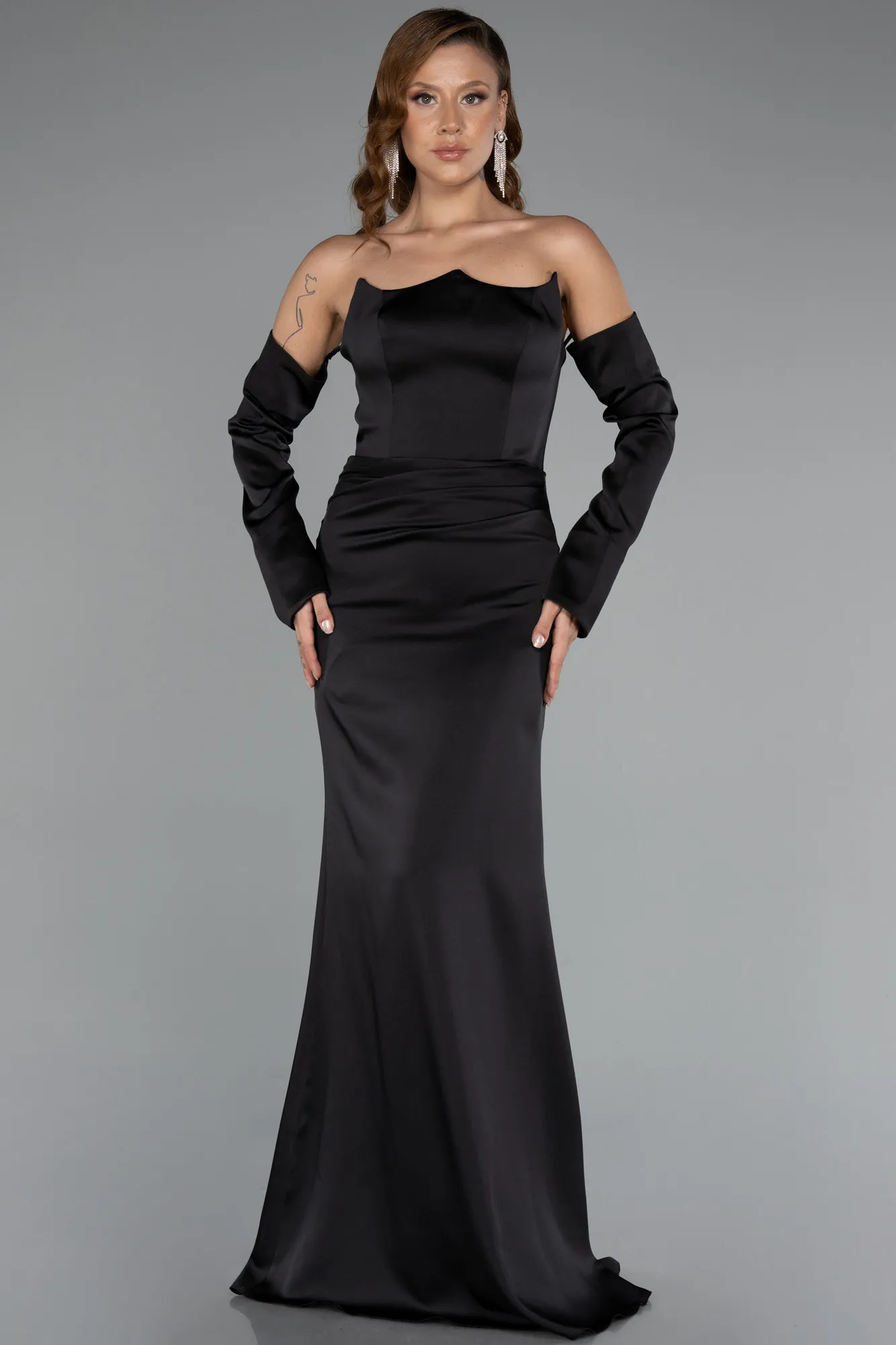 Black-Long Satin Evening Dress ABU5582