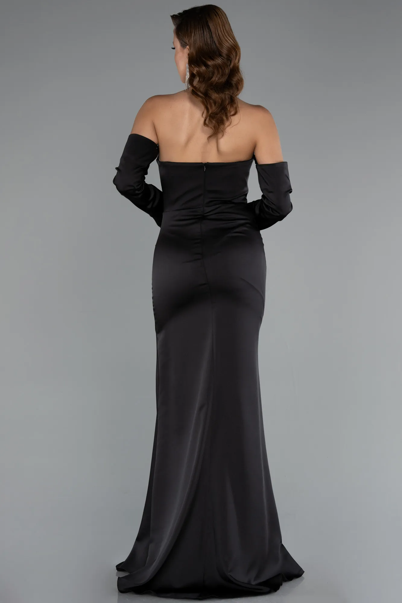 Black-Long Satin Evening Dress ABU5582