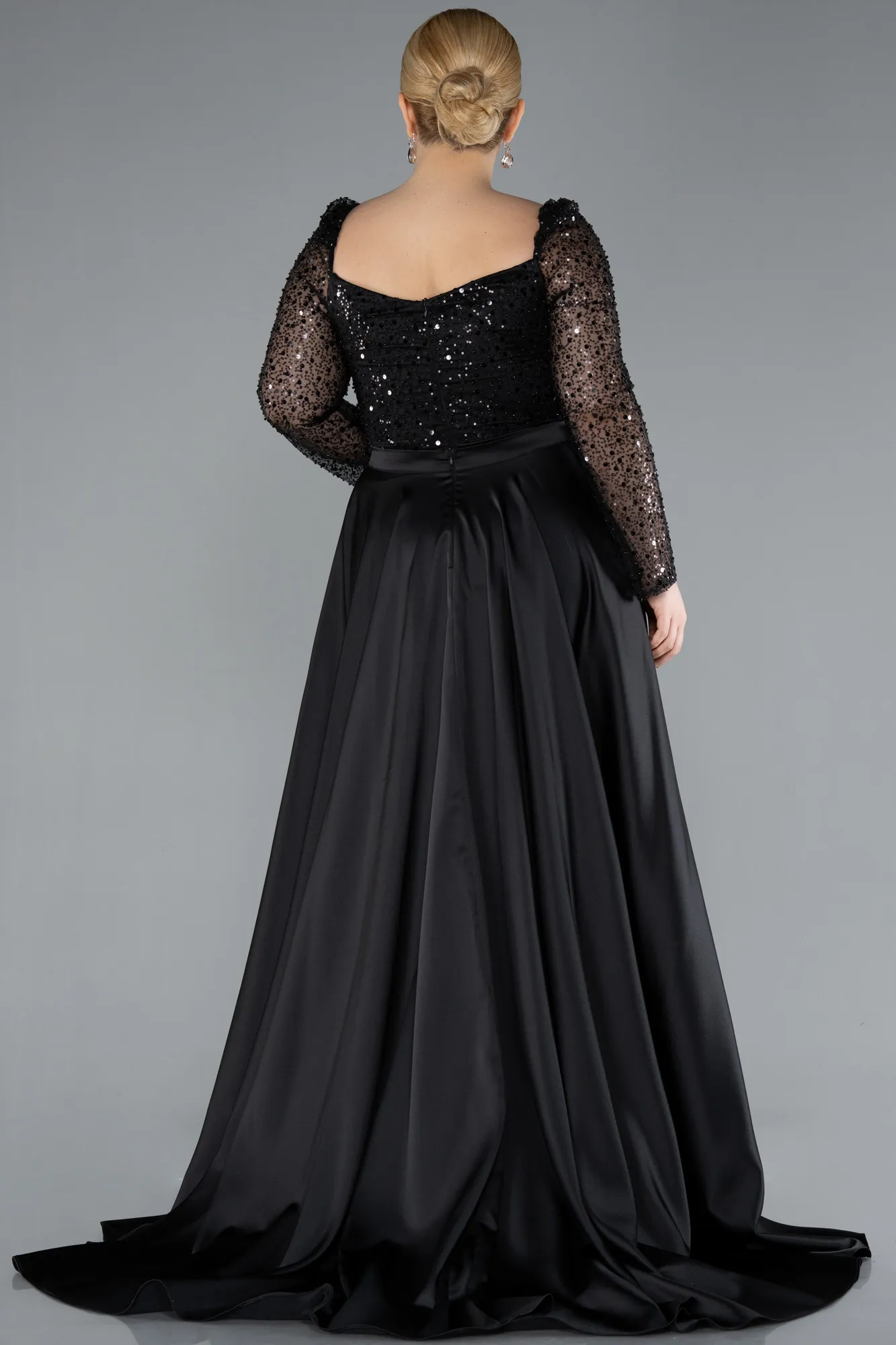 Black-Long Satin Formal Plus Size Dress ABU4670
