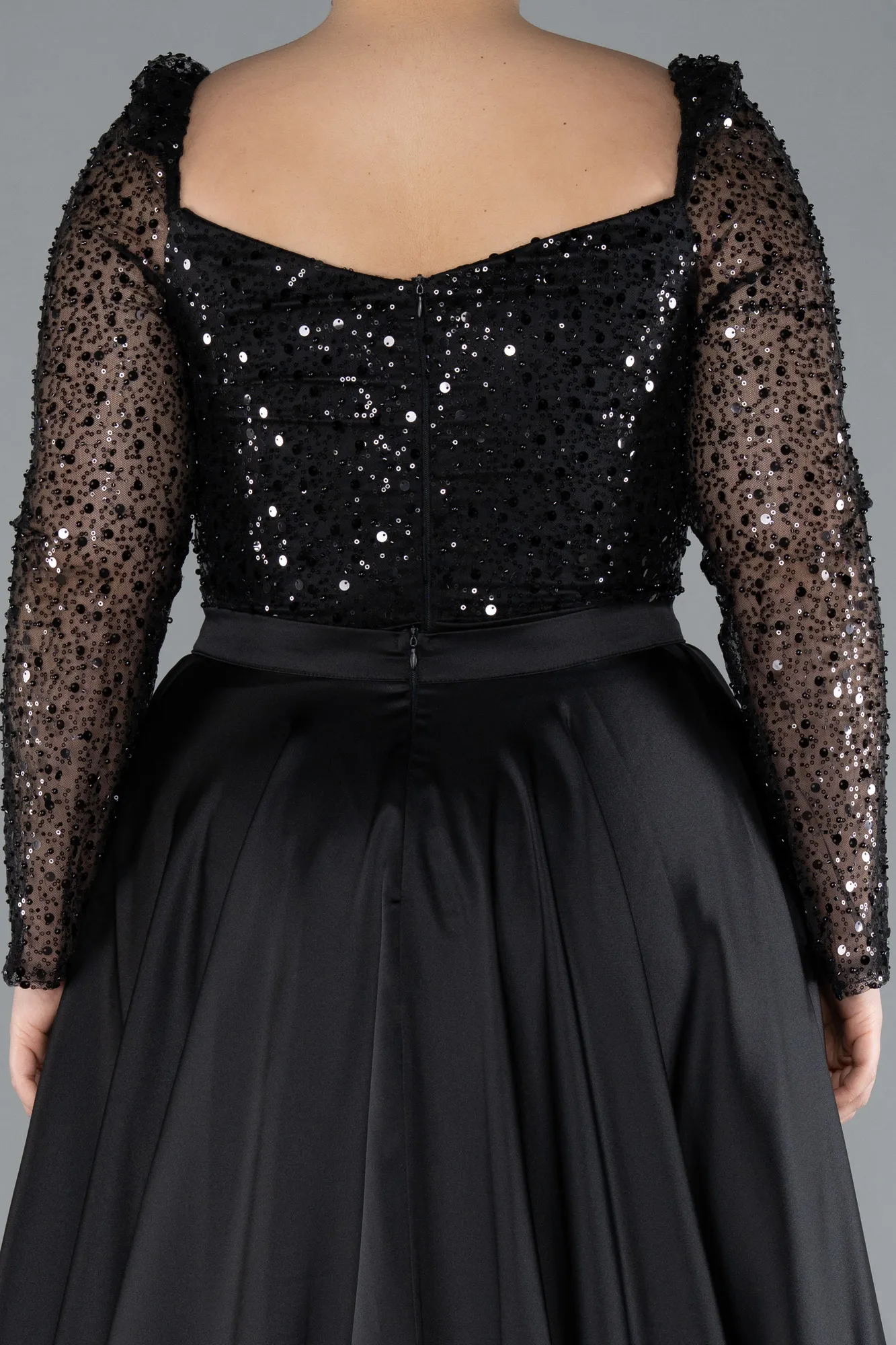 Black-Long Satin Formal Plus Size Dress ABU4670