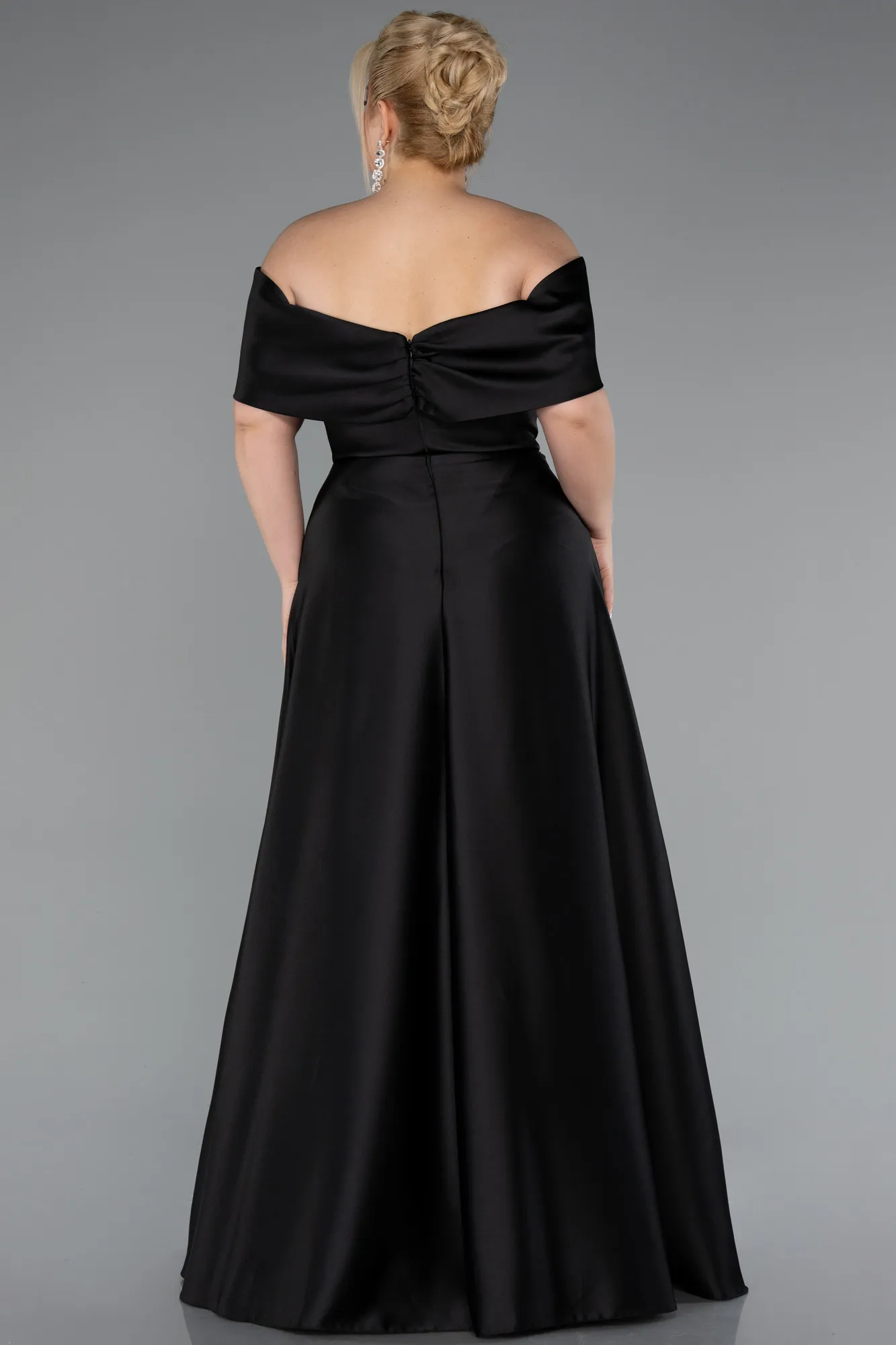 Black-Long Satin Formal Plus Size Dress ABU5072