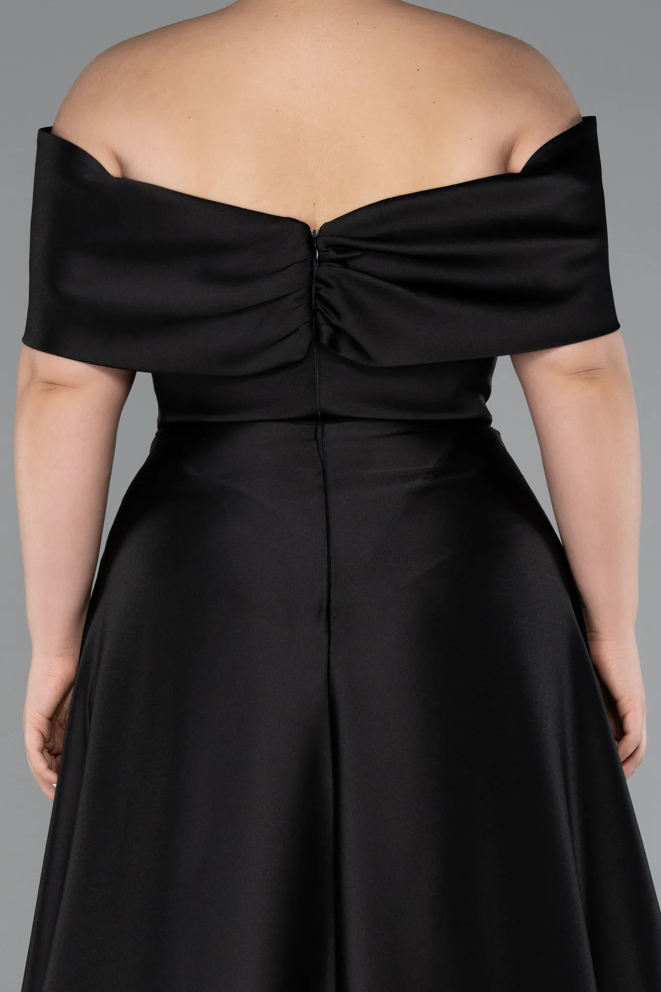 Black-Long Satin Formal Plus Size Dress ABU5072