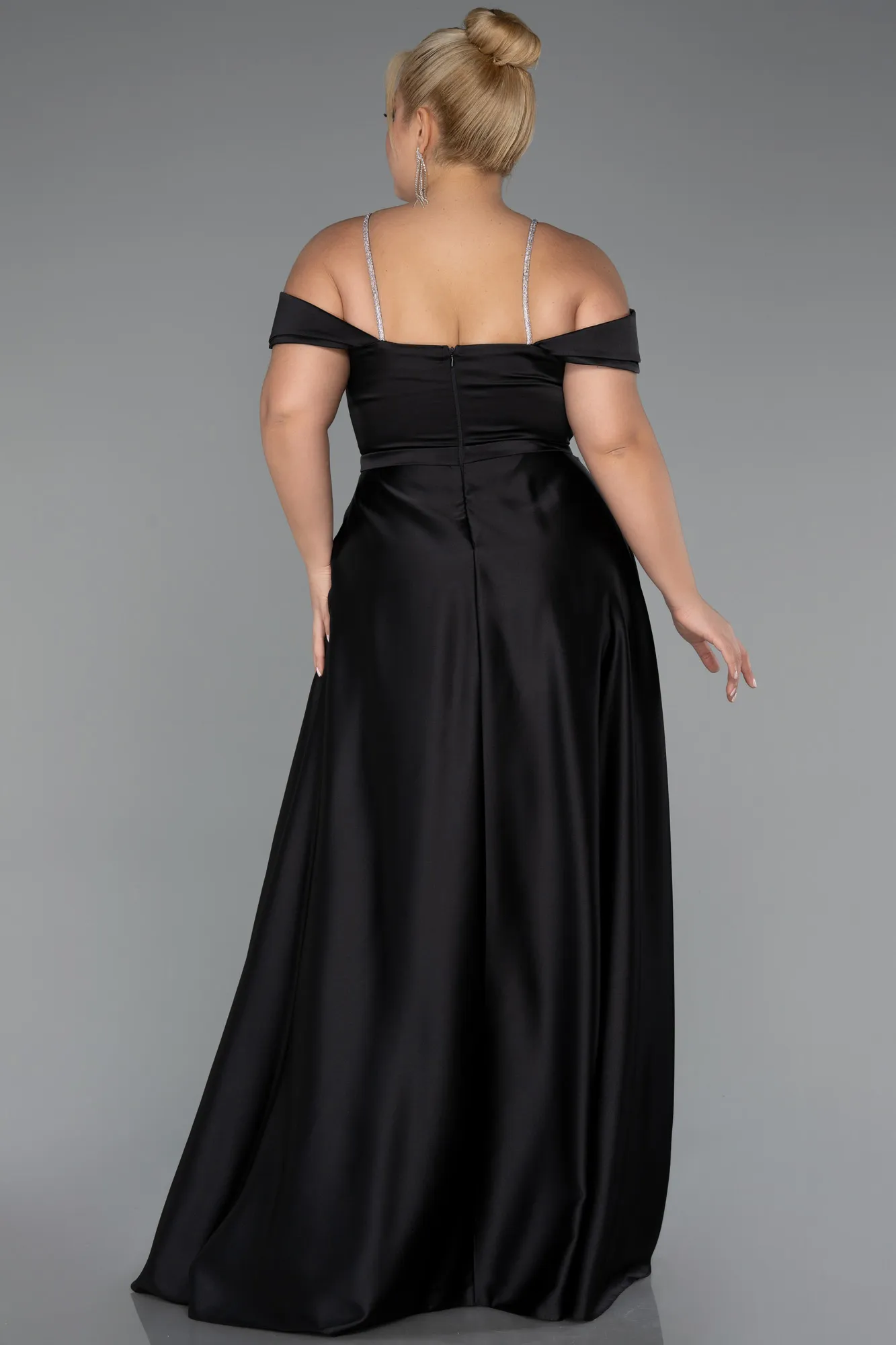 Black-Long Satin Formal Plus Size Dress ABU5346