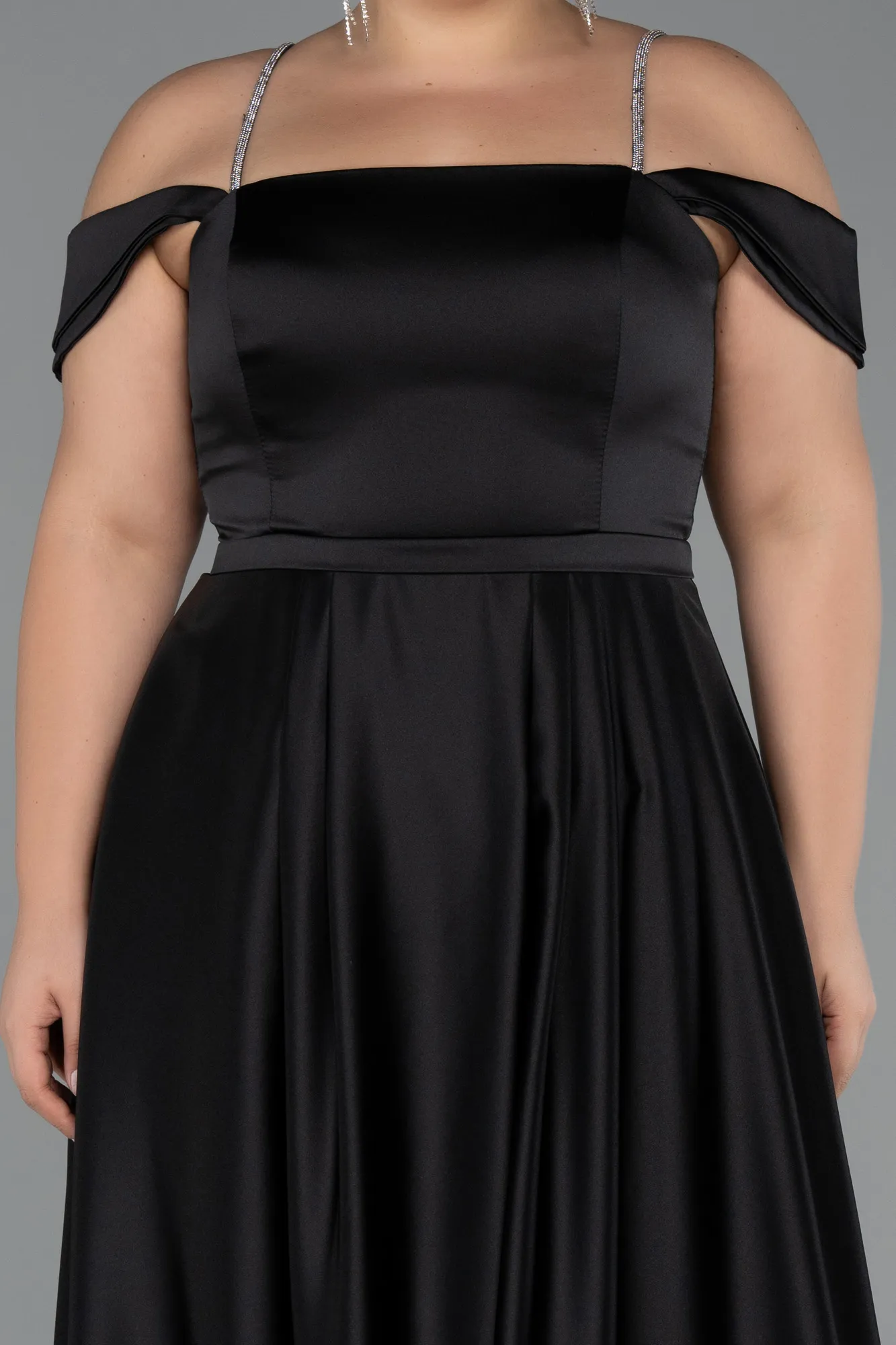 Black-Long Satin Formal Plus Size Dress ABU5346