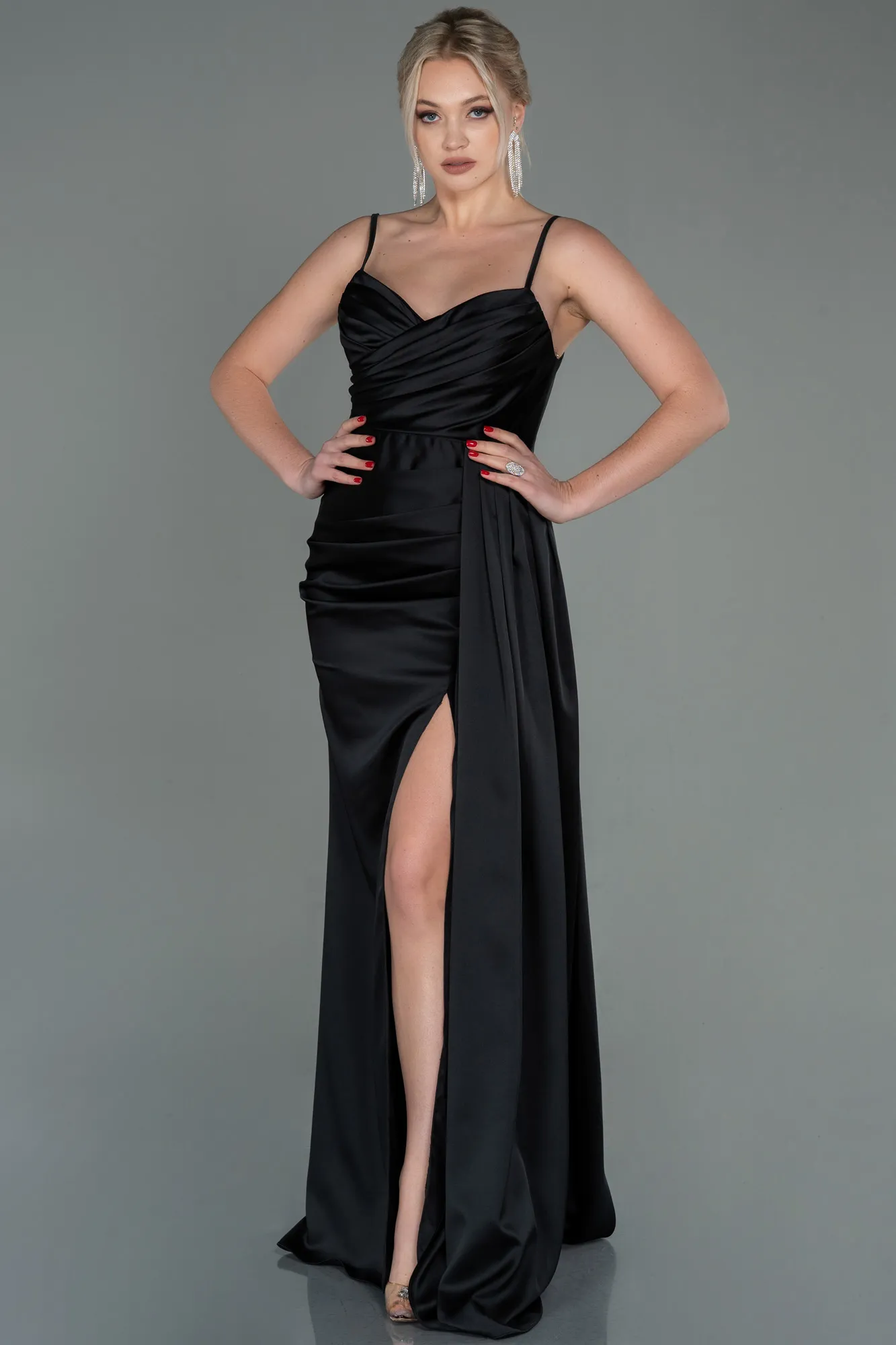 Black-Long Satin Mermaid Evening Dress ABU1894