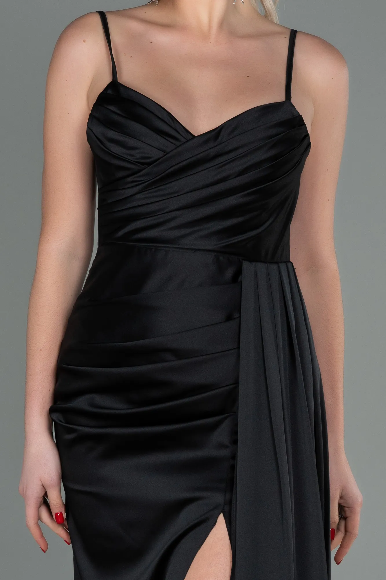 Black-Long Satin Mermaid Evening Dress ABU1894