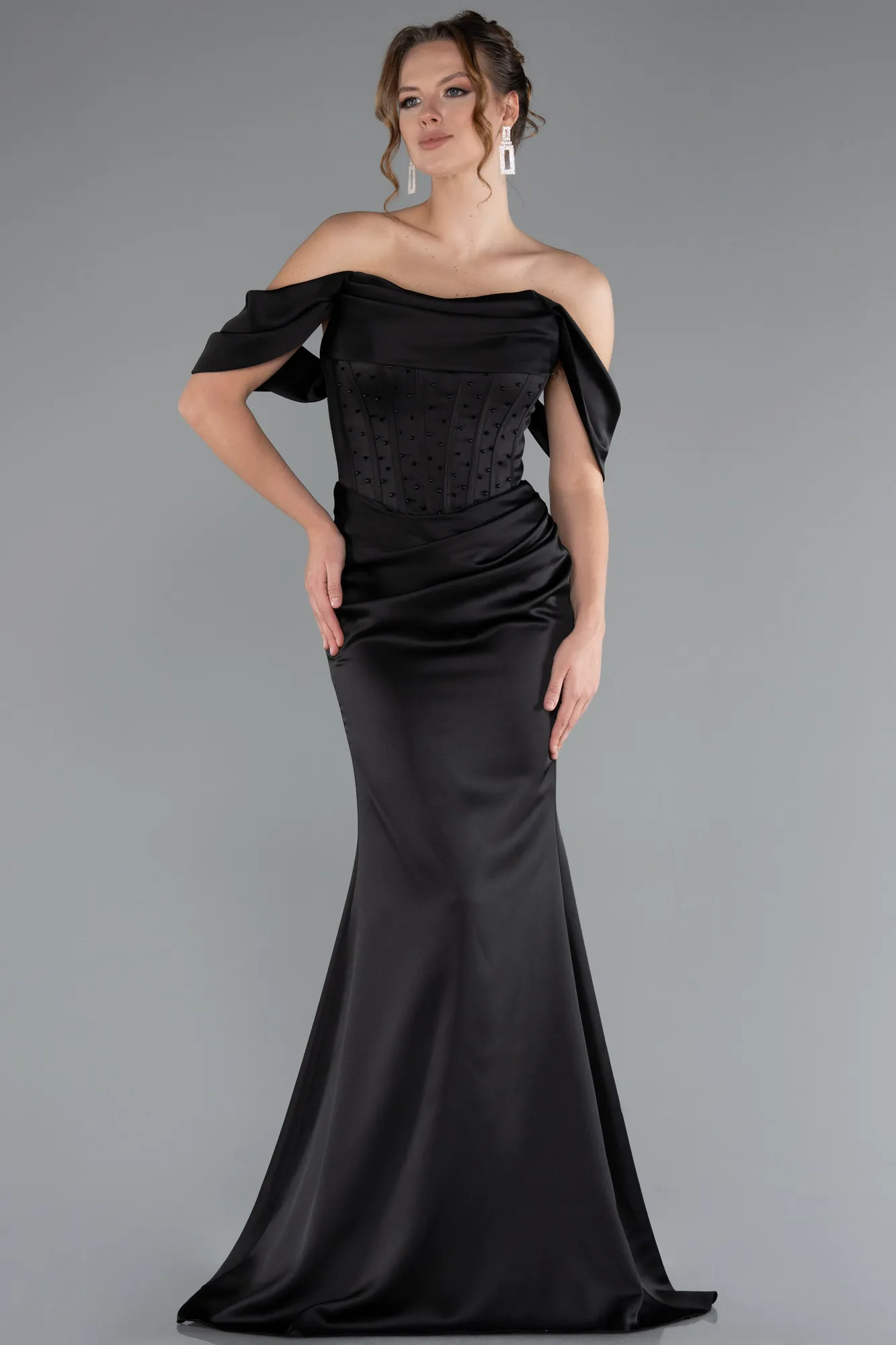 Black-Long Satin Mermaid Prom Dress ABU5017