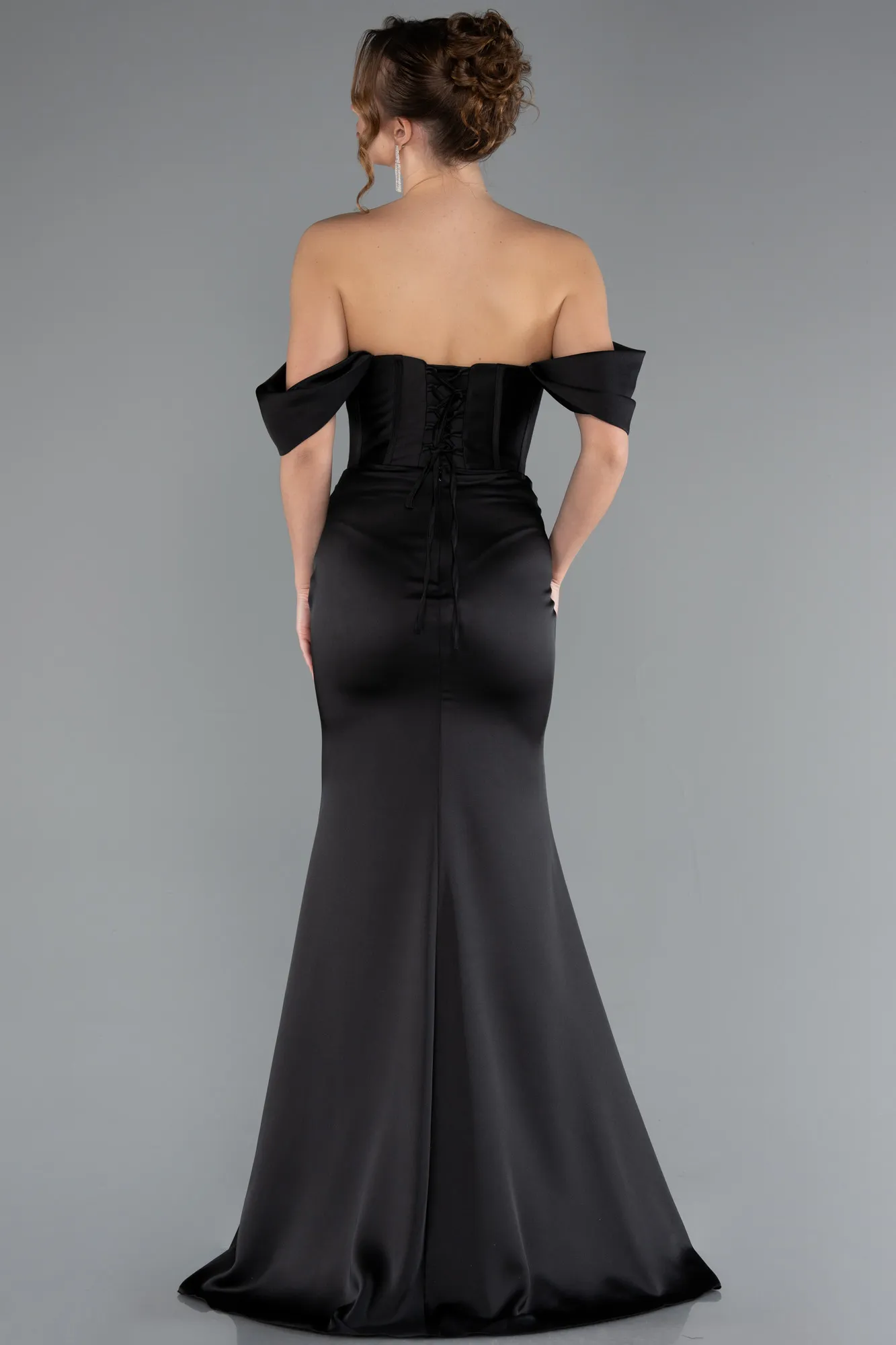 Black-Long Satin Mermaid Prom Dress ABU5017