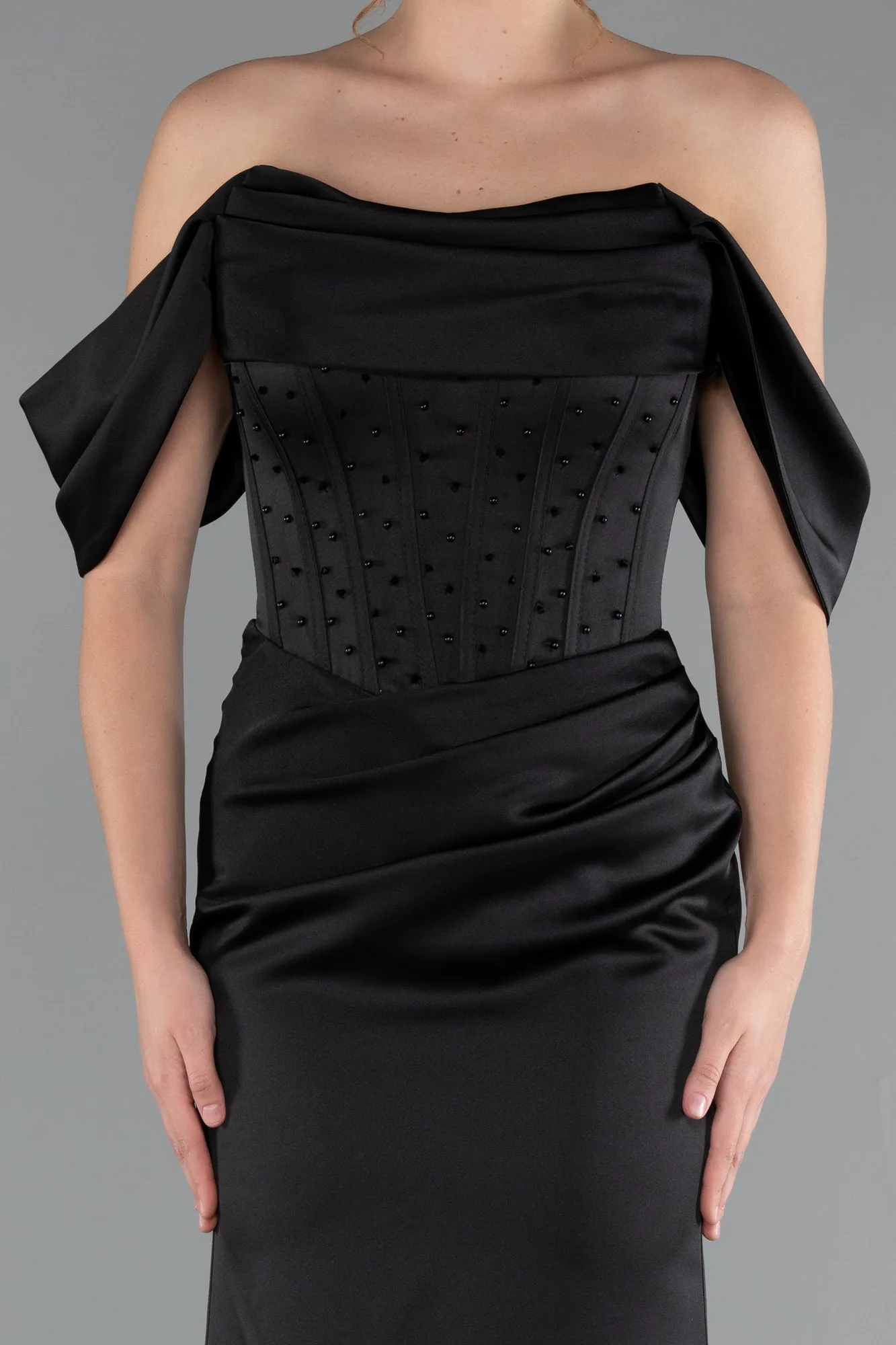 Black-Long Satin Mermaid Prom Dress ABU5017