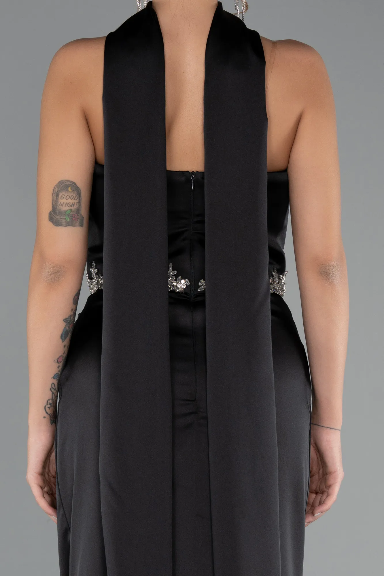 Black-Long Satin Mermaid Prom Dress ABU5370