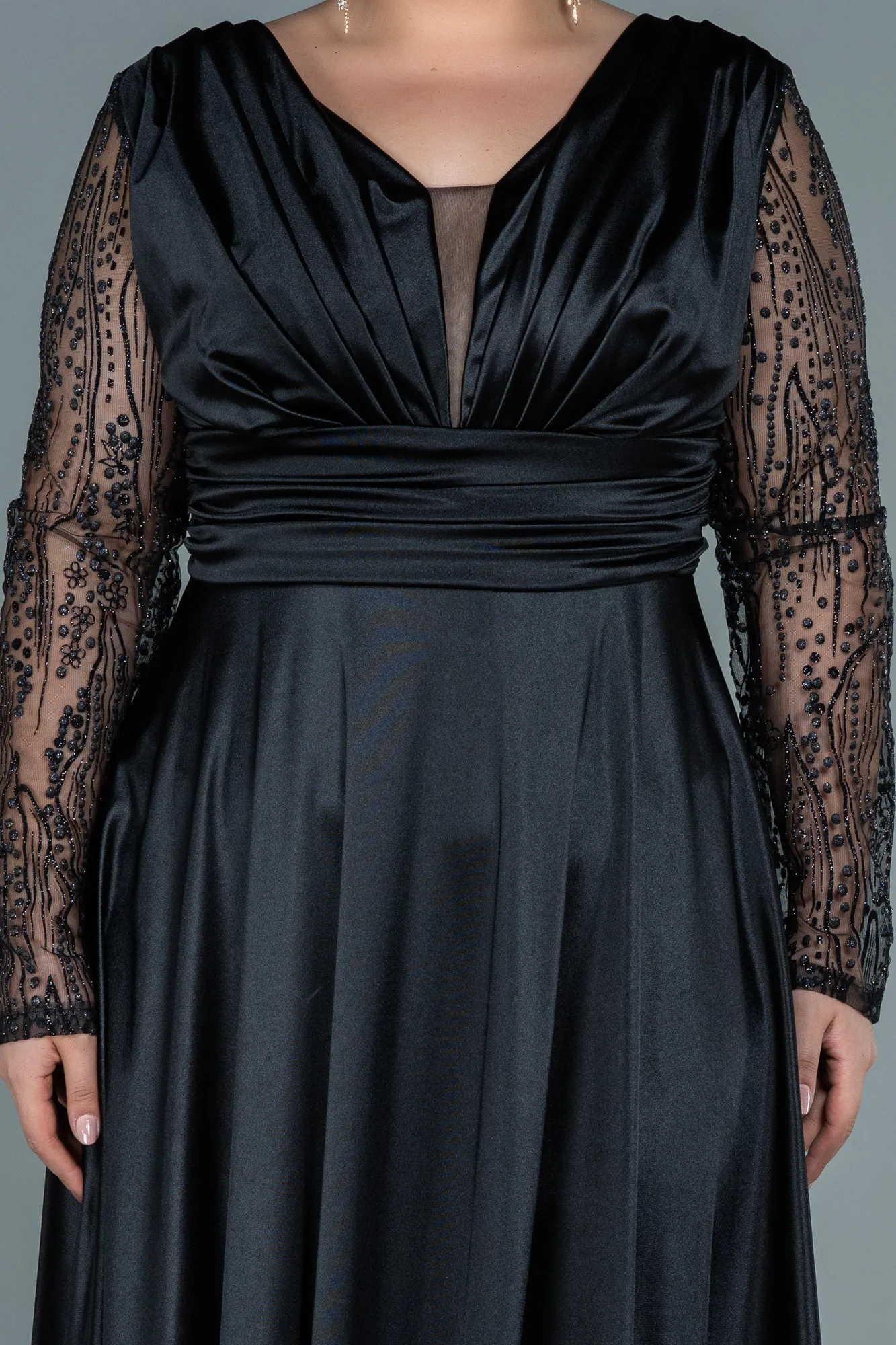 Black-Long Satin Oversized Evening Dress ABU2641