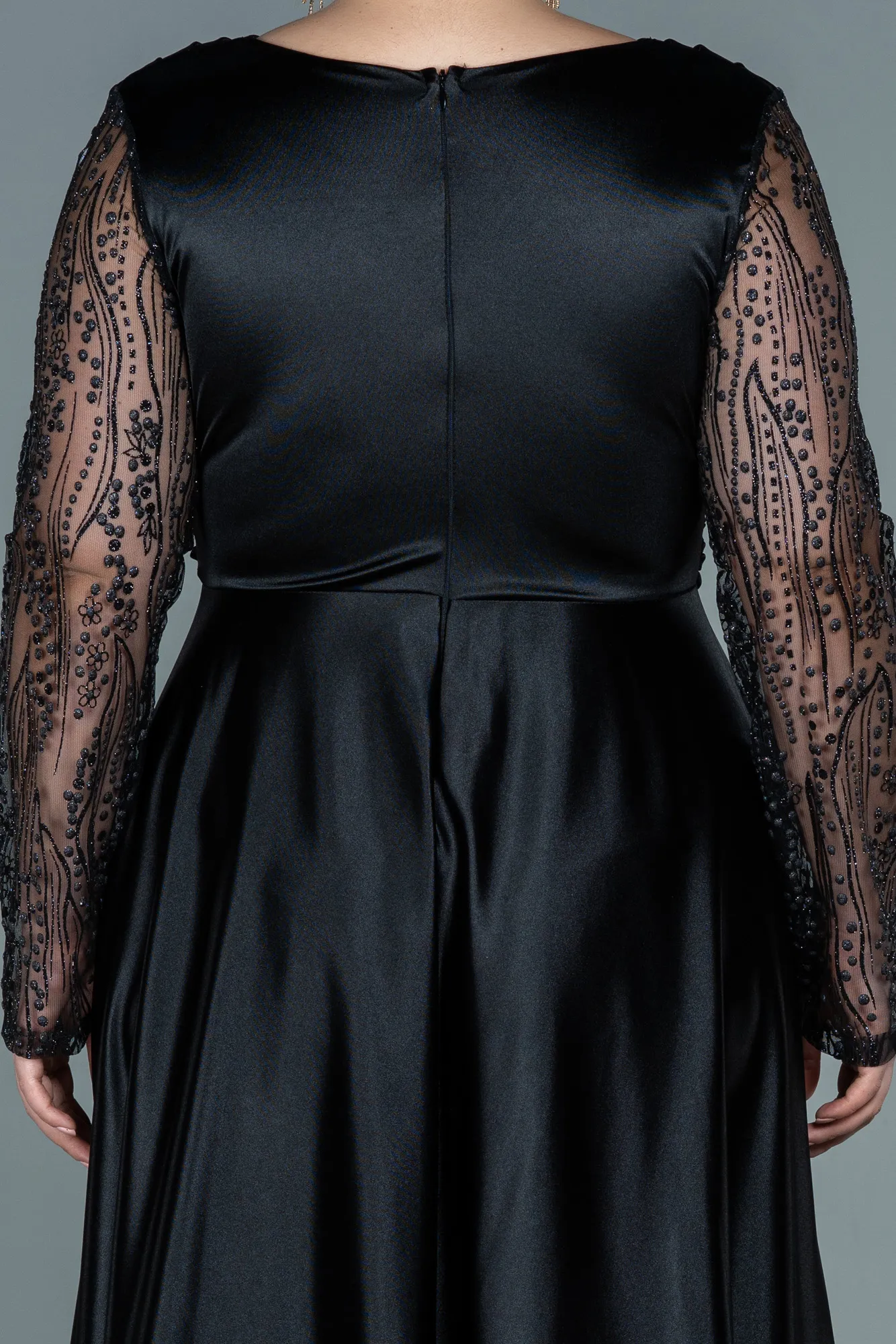 Black-Long Satin Oversized Evening Dress ABU2641