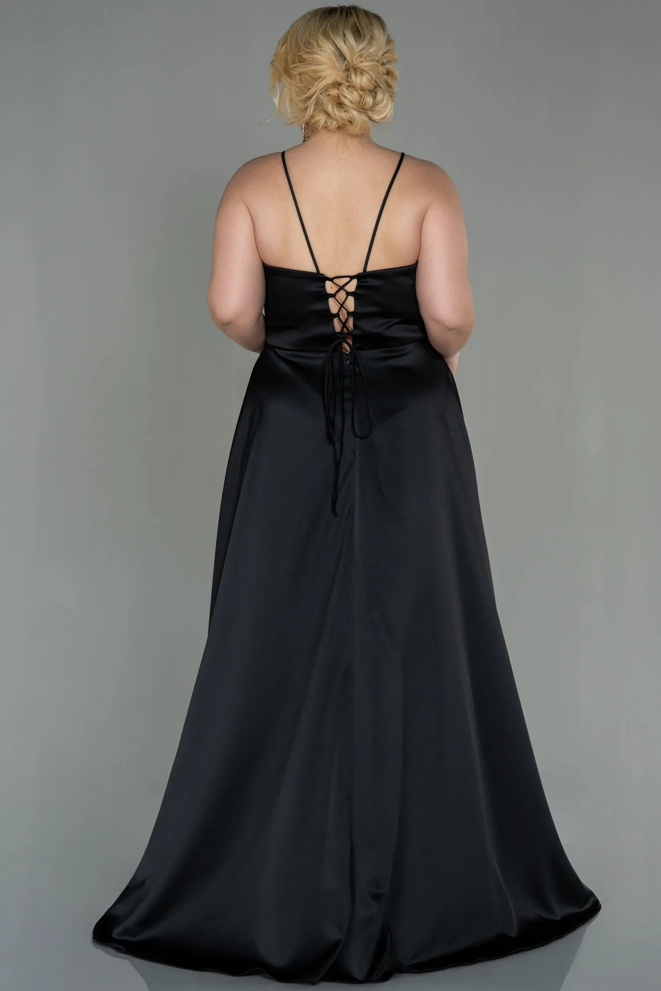 Black-Long Satin Oversized Evening Dress ABU3020