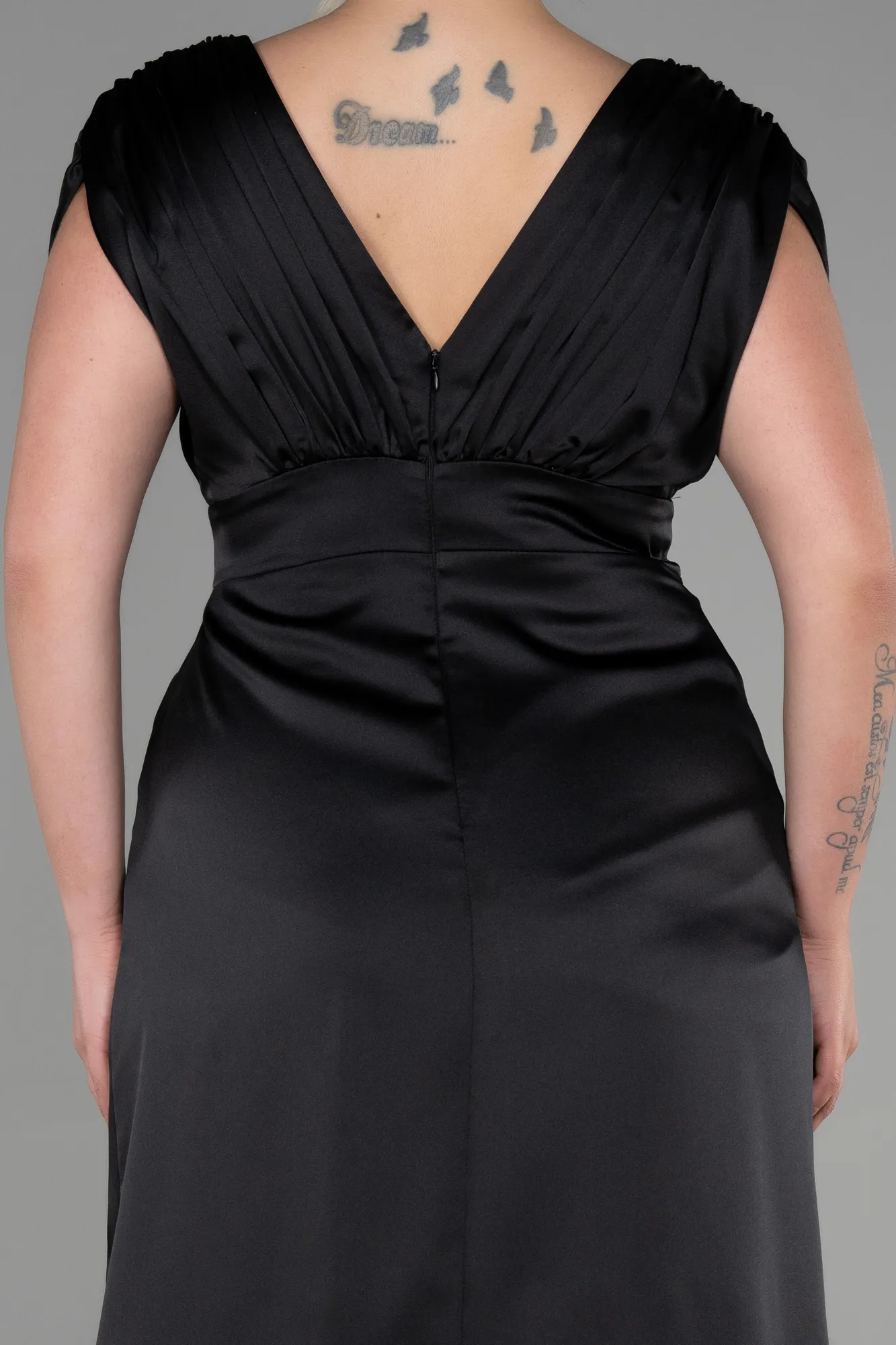 Black-Long Satin Plus Size Engagement Dress ABU3433