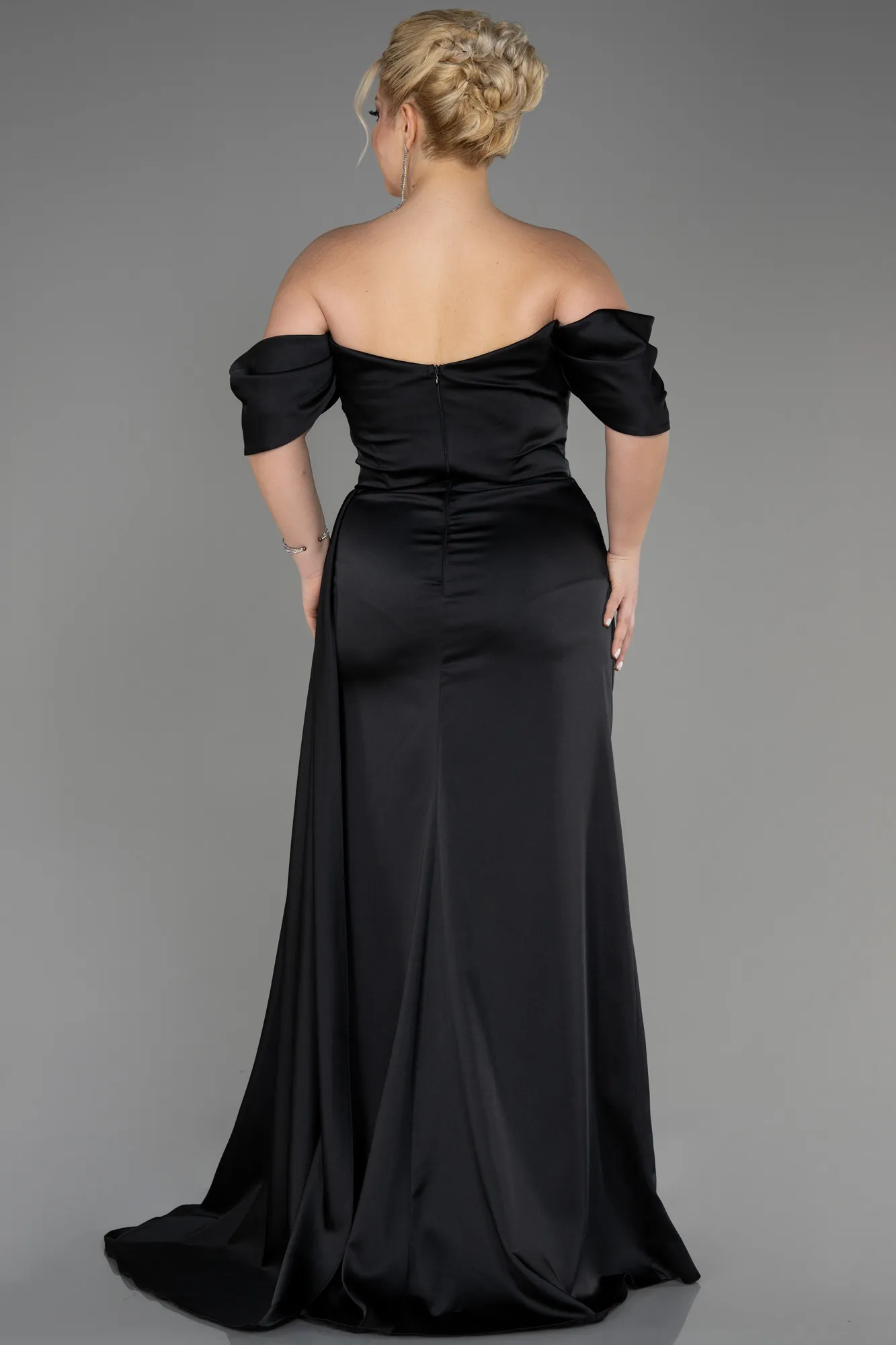 Black-Long Satin Plus Size Engagement Dress ABU3655