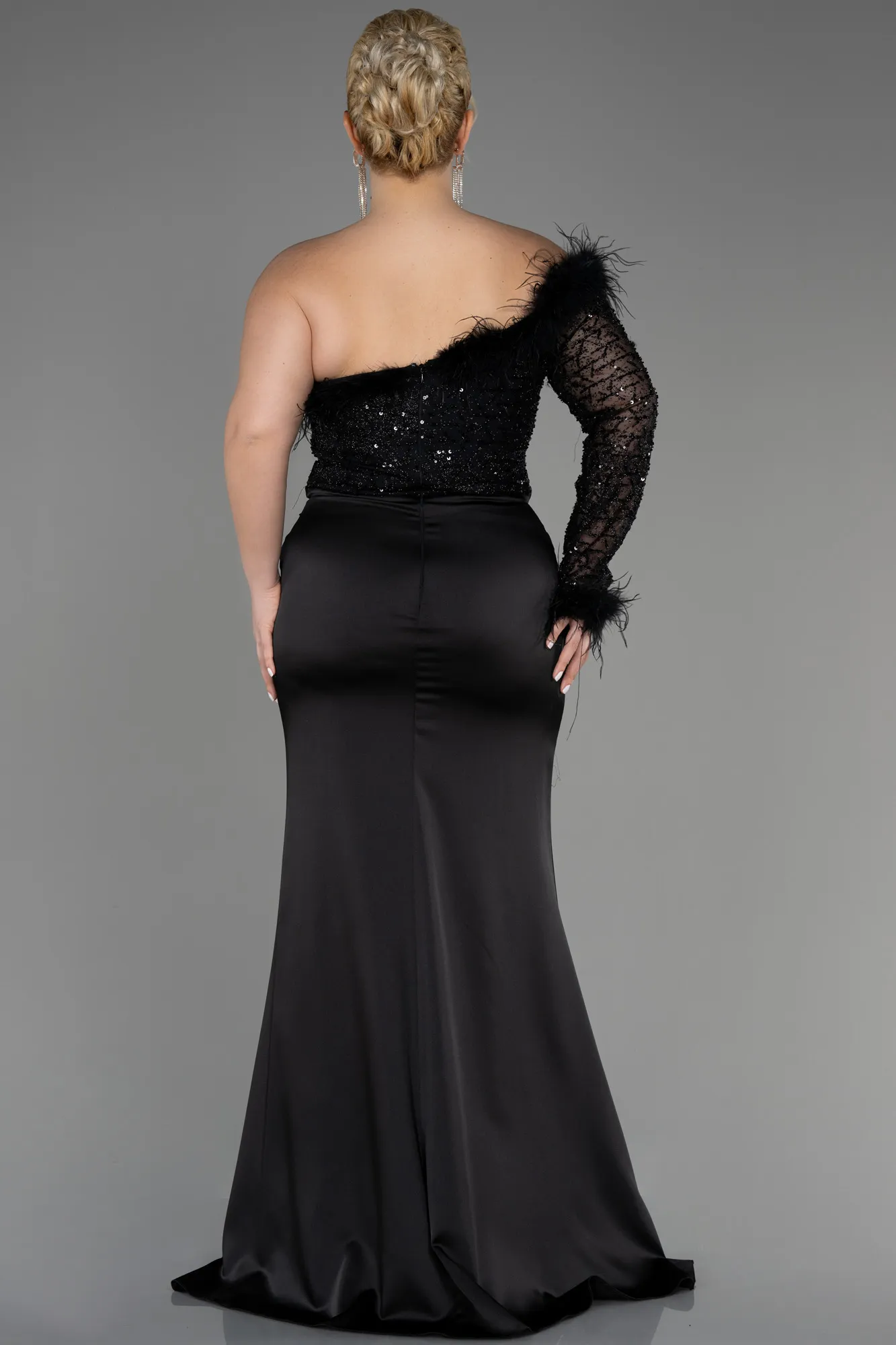 Black-Long Satin Plus Size Engagement Dress ABU3741