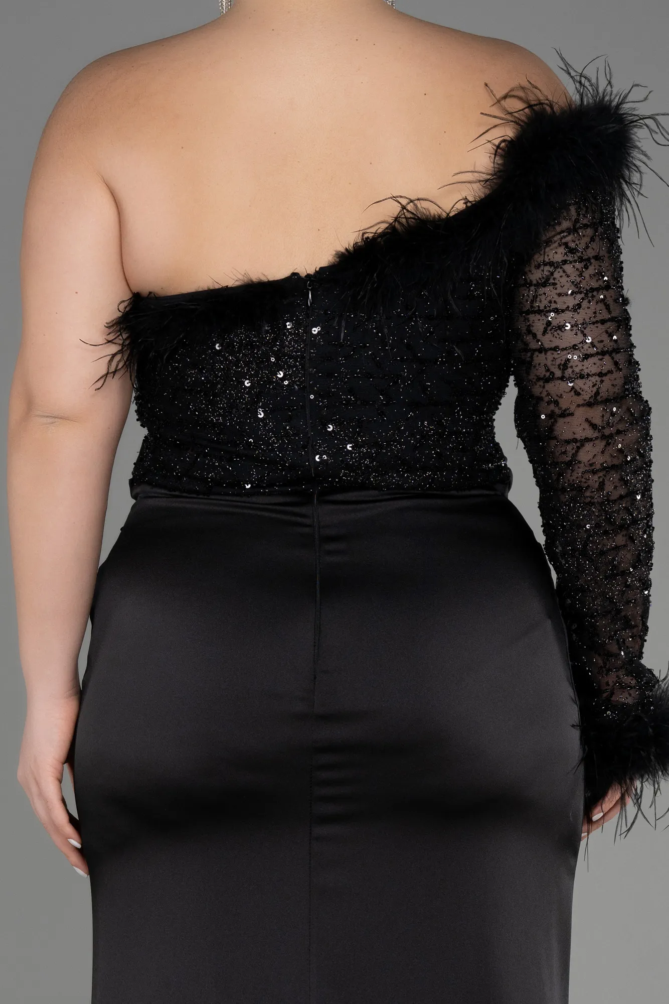 Black-Long Satin Plus Size Engagement Dress ABU3741