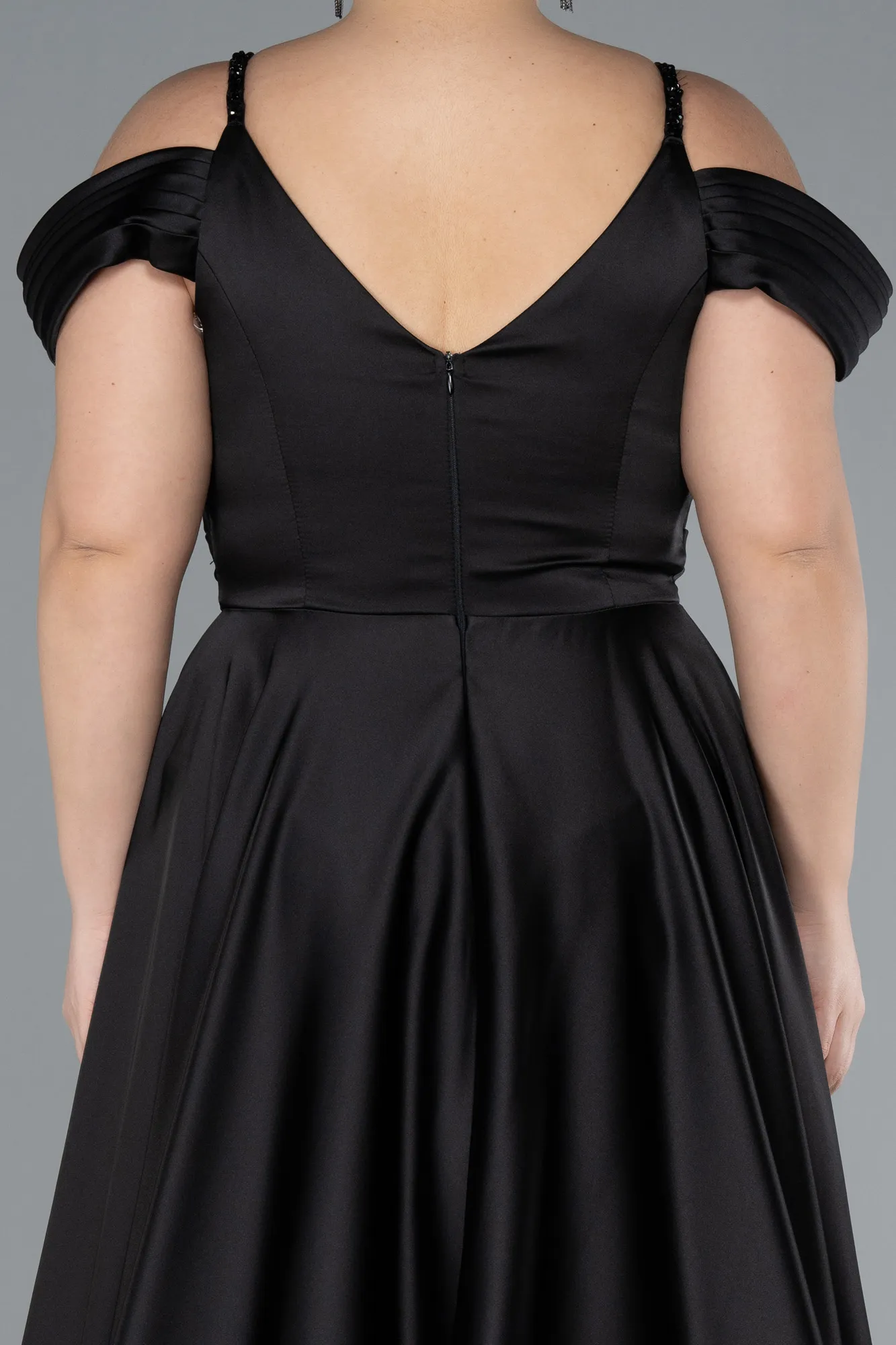 Black-Long Satin Plus Size Engagement Dress ABU4539