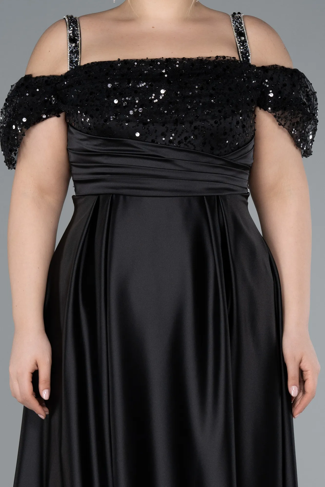 Black-Long Satin Plus Size Engagement Dress ABU4628